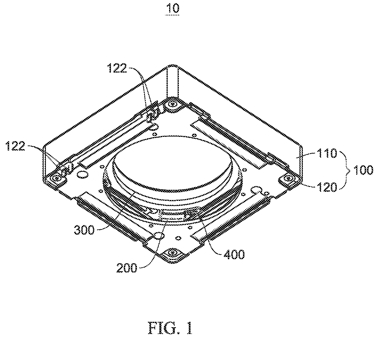 Patent US12591104 Figure 1 – Lens module and electronic device having bearing structure with bent portion