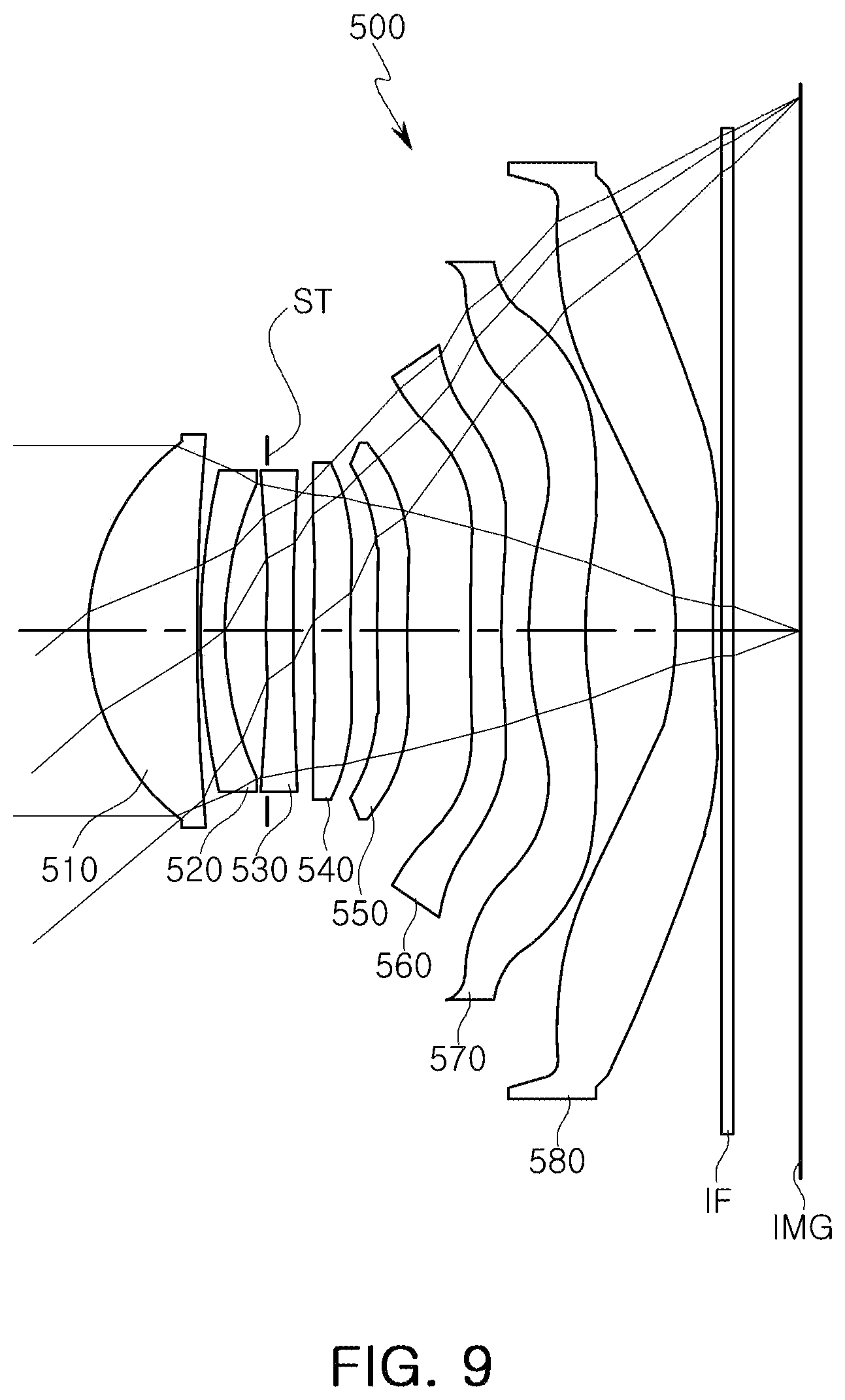Patent US12591117 Figure 9 – Imaging lens system including eight lenses of +−−++−+−, +−−+−−+− or +−−−+−+− refractive powers