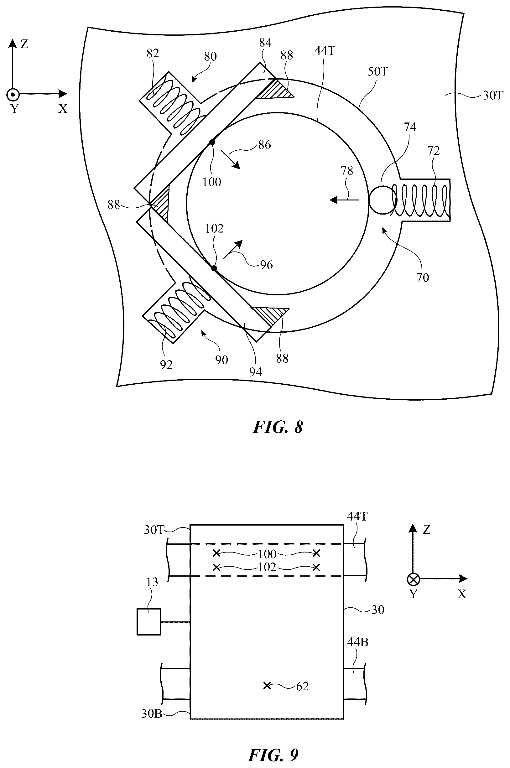 Patent US12591137 Figure 8 – Electronic devices with biased guide rails