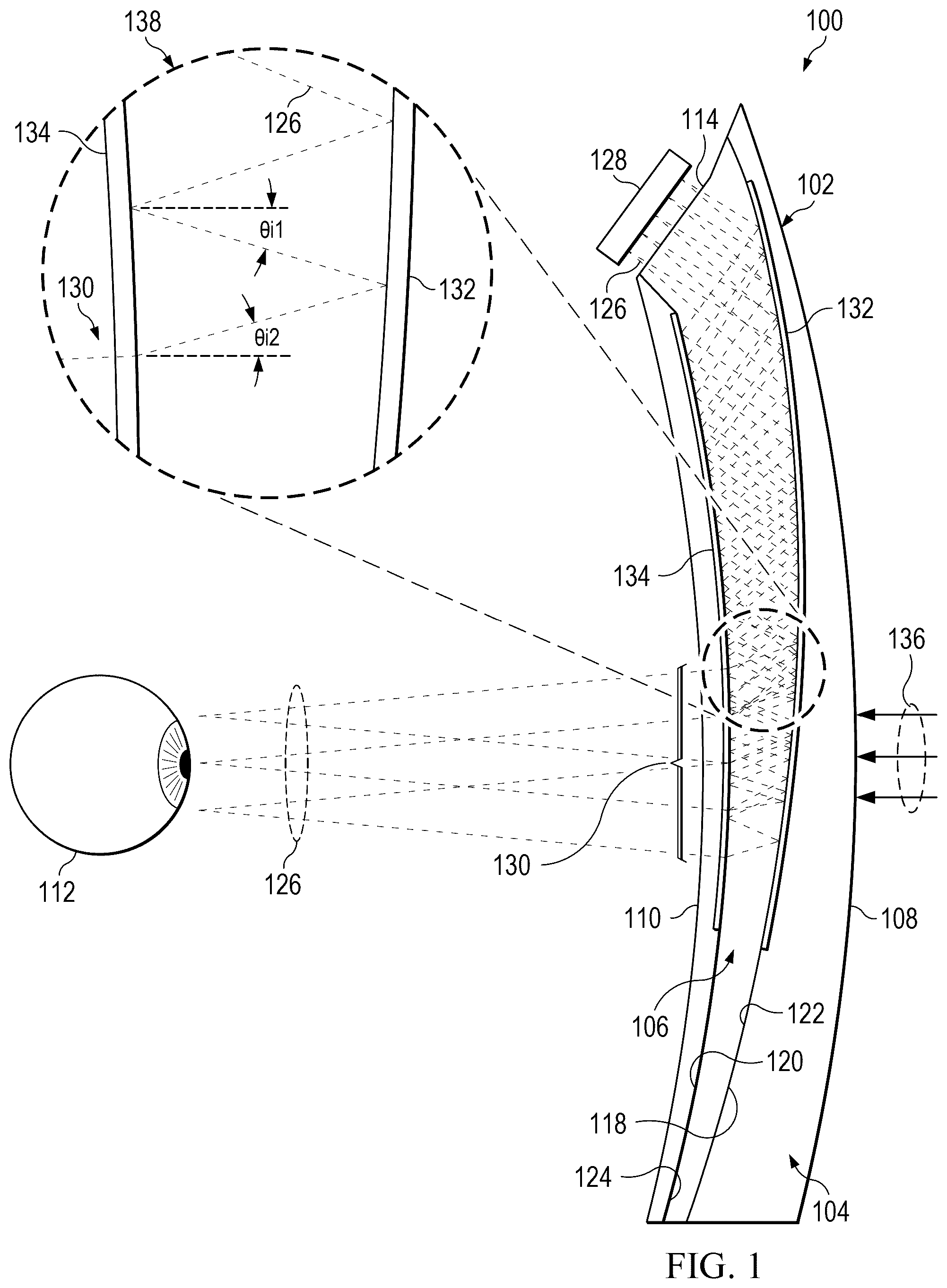 Patent US12591139 Figure 1 – Curved lightguide in a see-through shell
