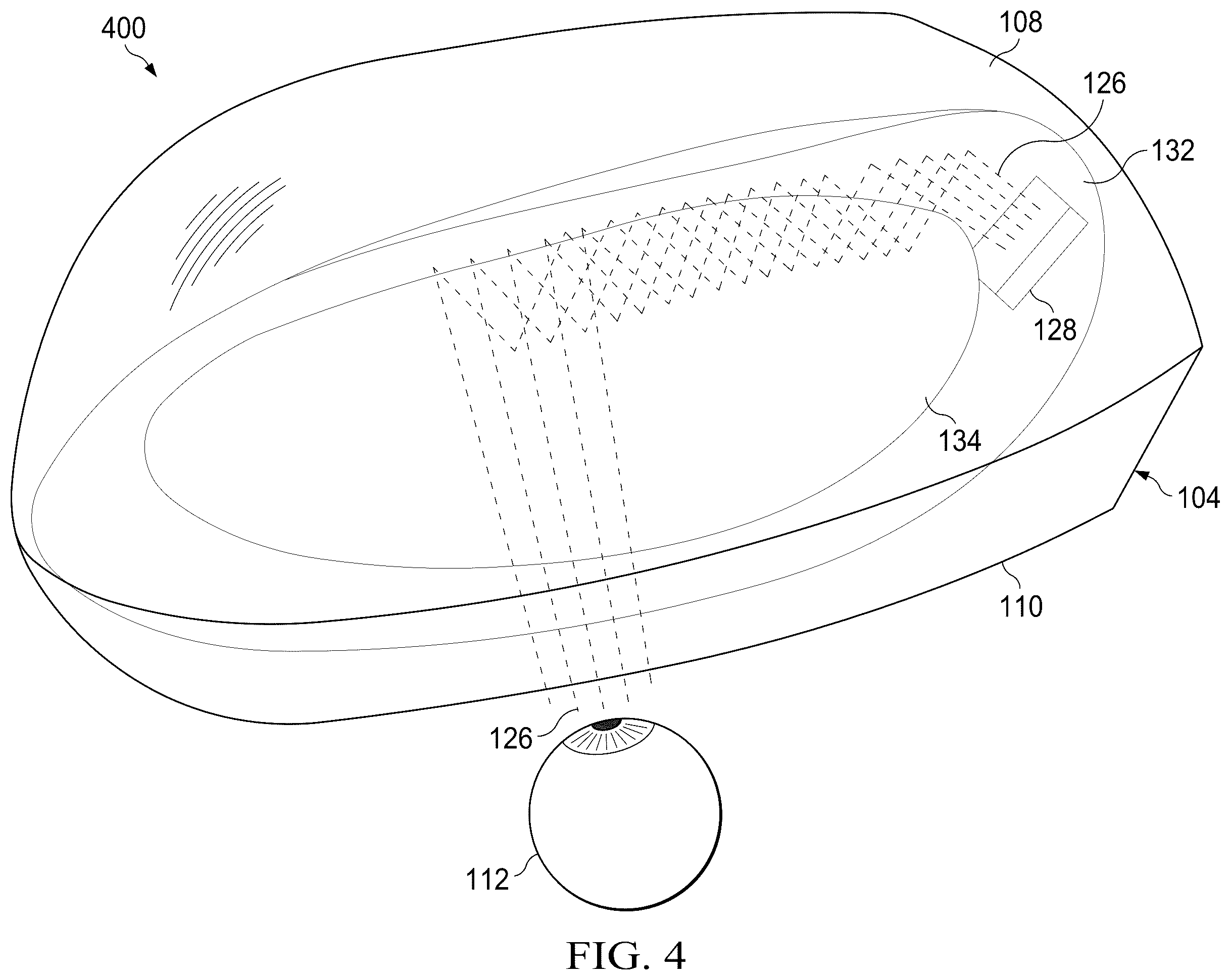 Patent US12591139 Figure 4 – Curved lightguide in a see-through shell