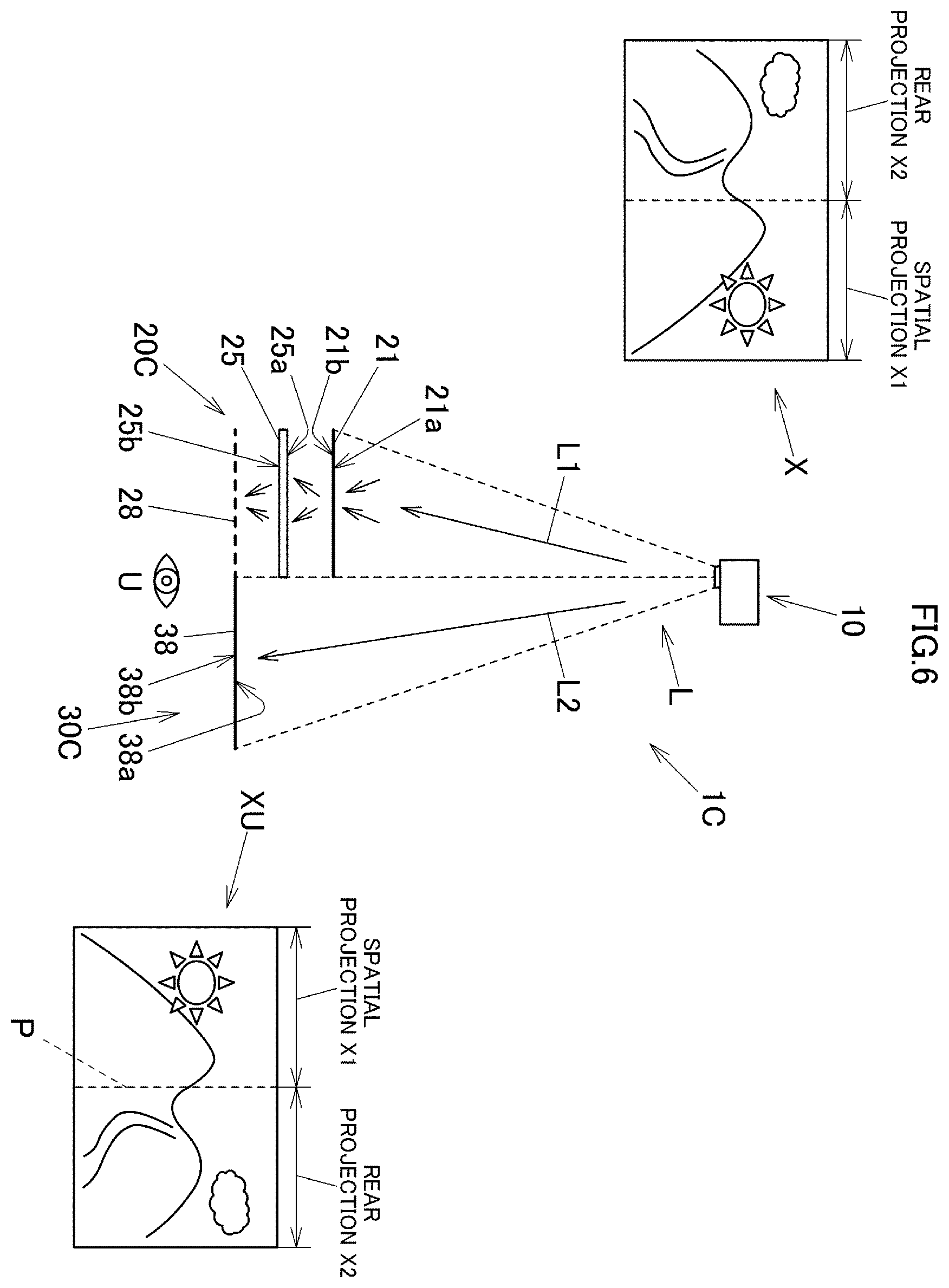 Patent US12591146 Figure 6 – Projector and projection method for forming images on aerial projection region and real projection surface