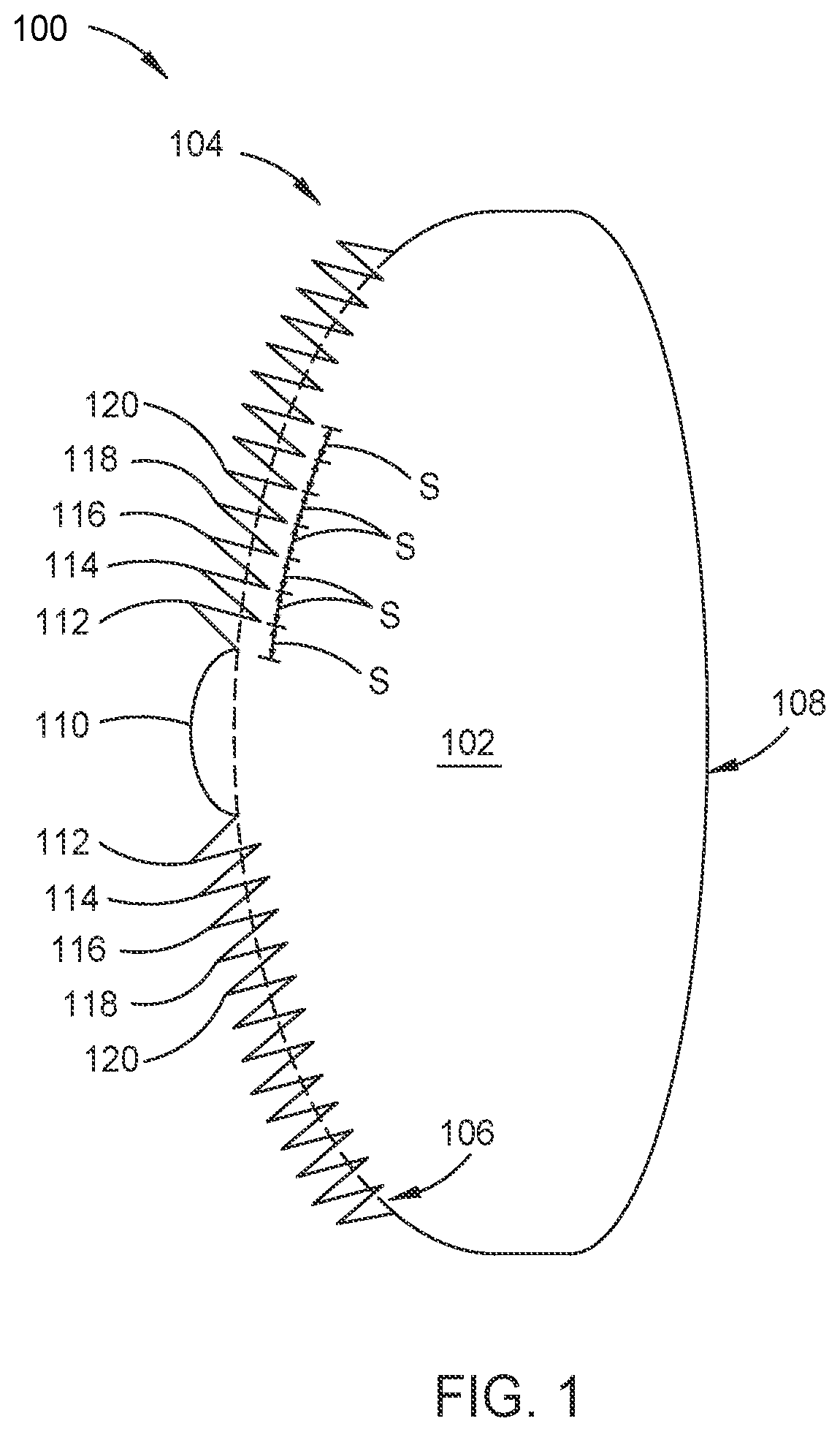 Patent US12591149 Figure 1 – Multifocal diffractive ophthalmic lenses with evenly spaced echelettes