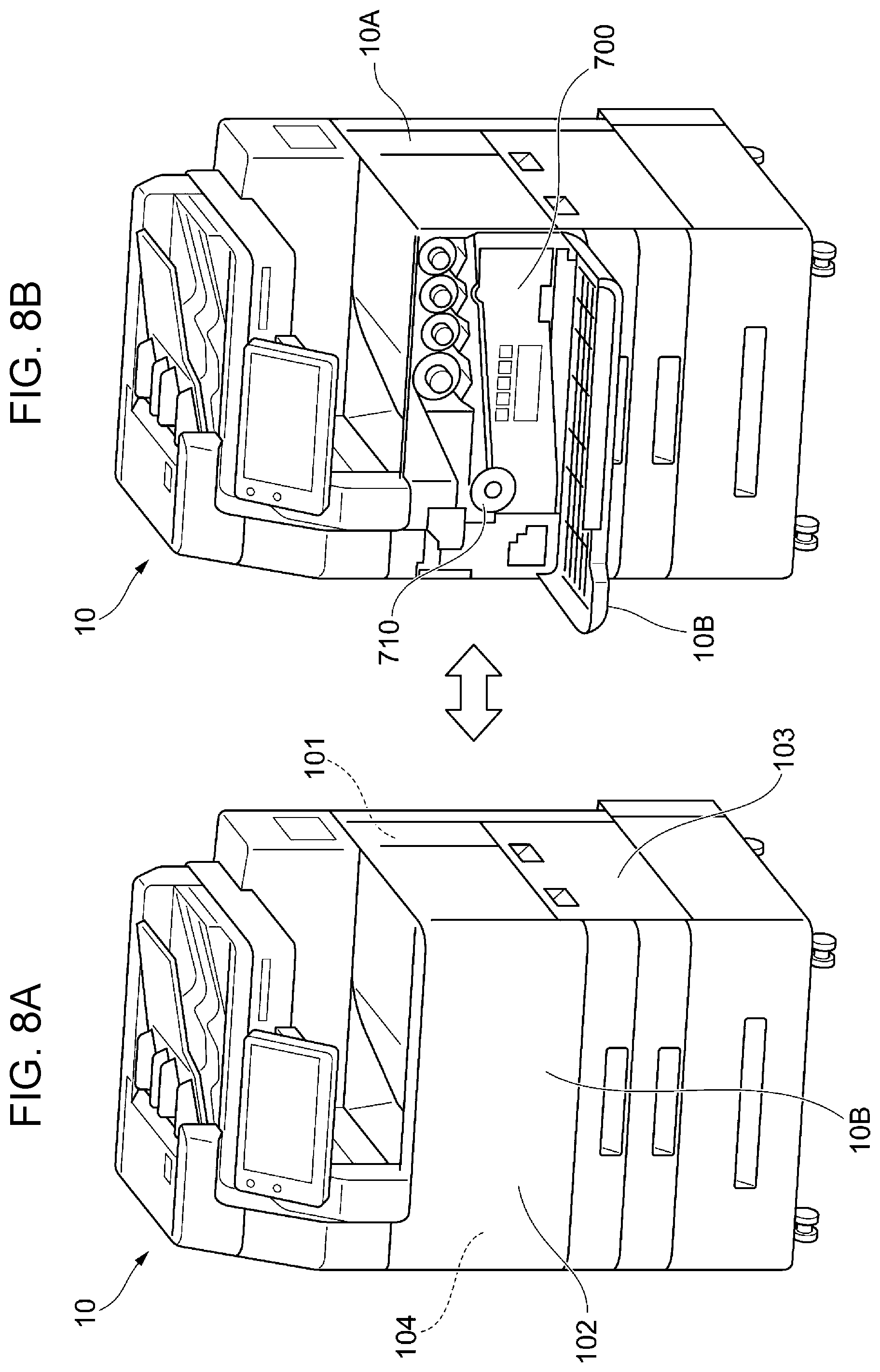 Patent US12591196 Figure 8 – Image forming apparatus with user operated cover for removable unit