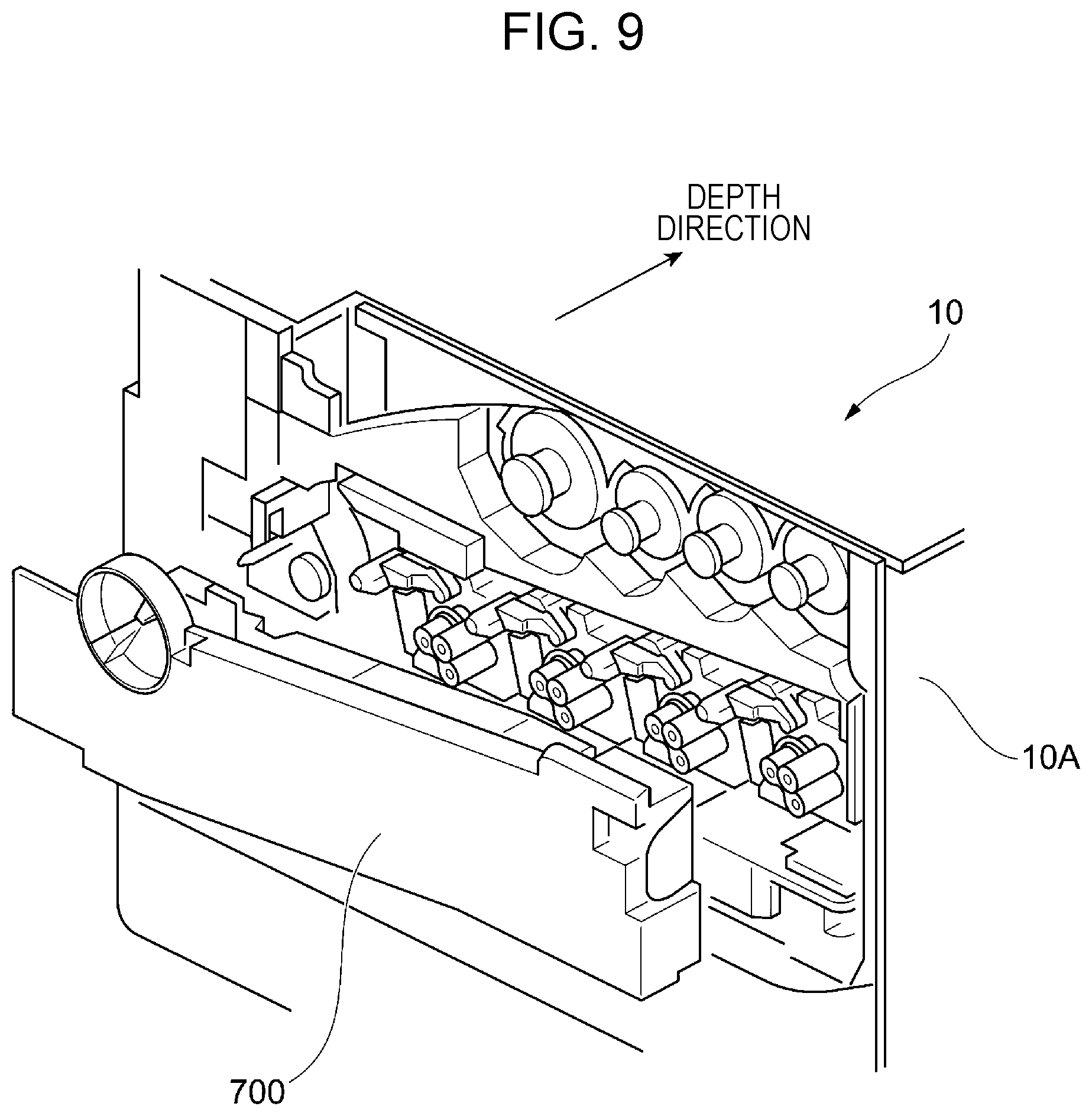 Patent US12591196 Figure 9 – Image forming apparatus with user operated cover for removable unit