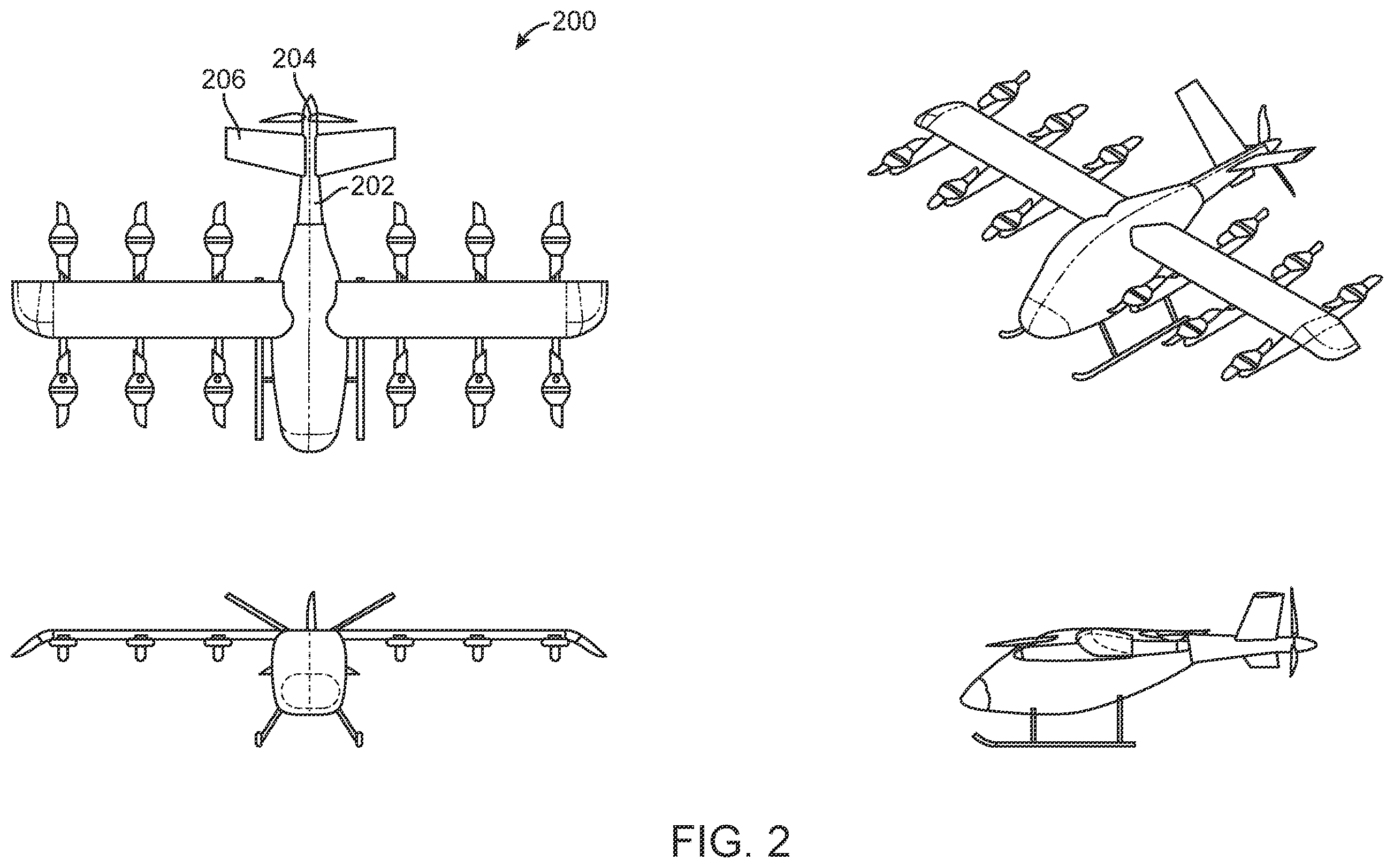Patent US12591245 Figure 2 – Aircraft with pusher propeller