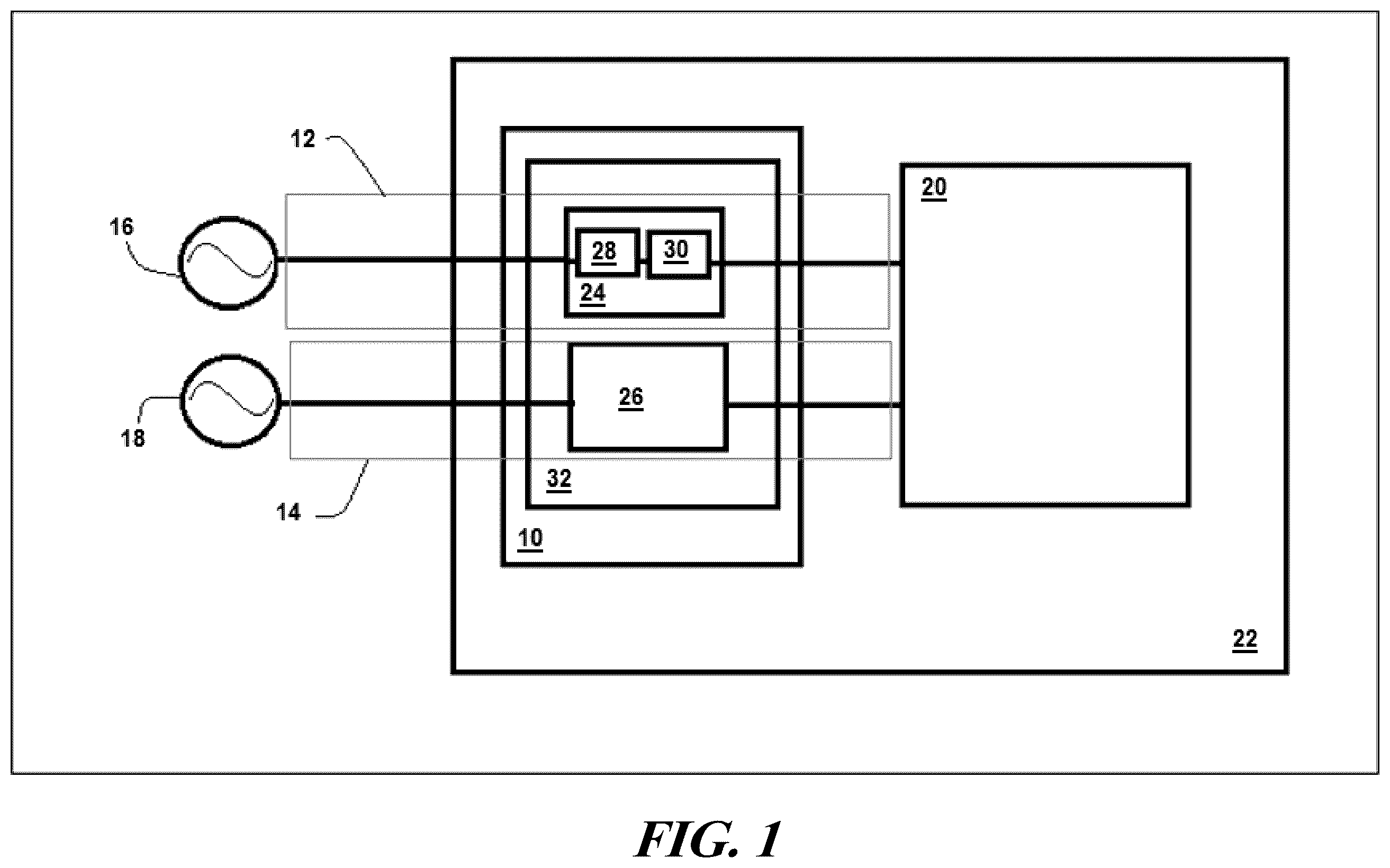 Patent US12591283 Figure 1 – Arrangement of first stage power factor correction circuit and second stage dc/dc converter between package and motherboard of it equipment