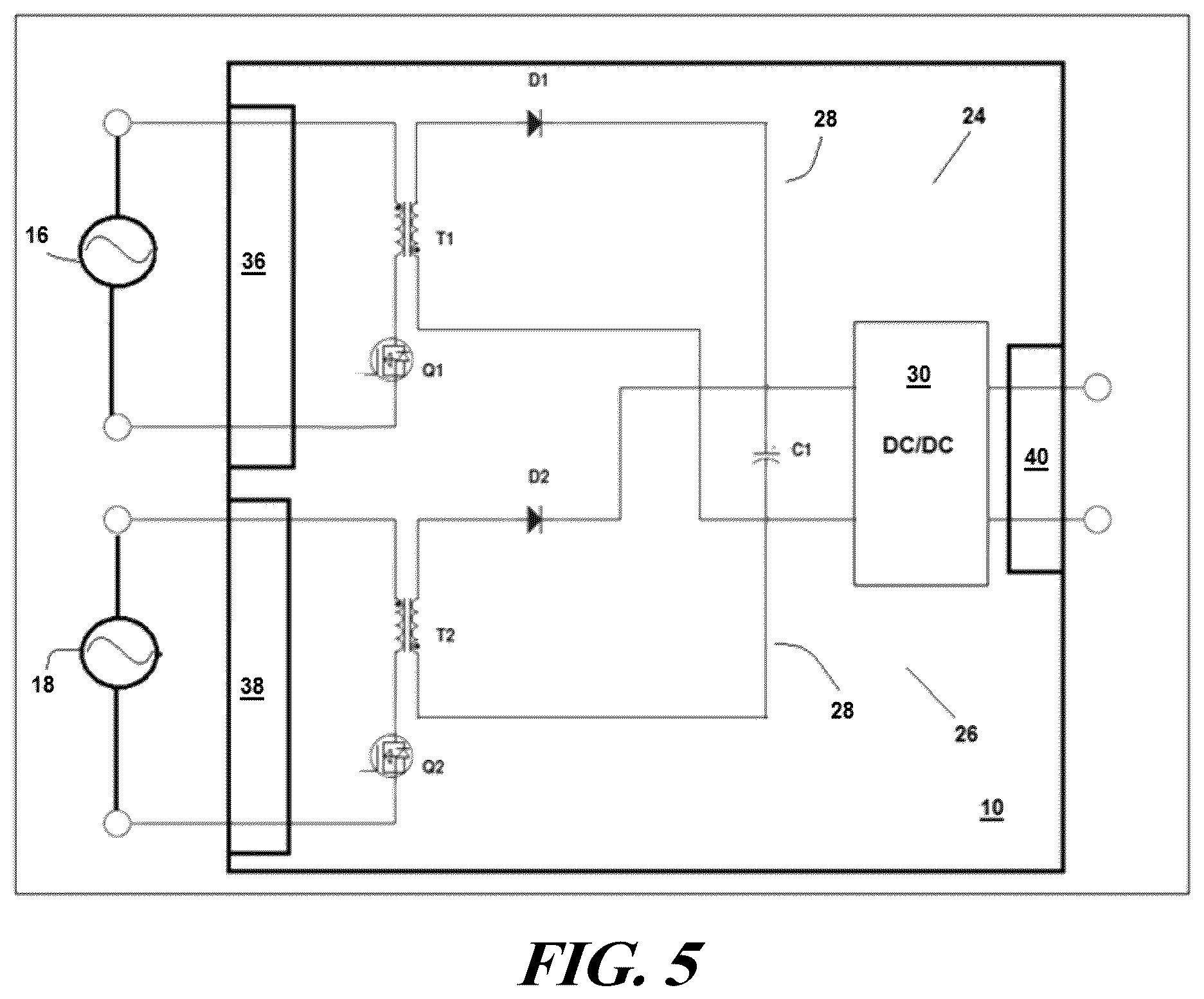 Patent US12591283 Figure 5 – Arrangement of first stage power factor correction circuit and second stage dc/dc converter between package and motherboard of it equipment