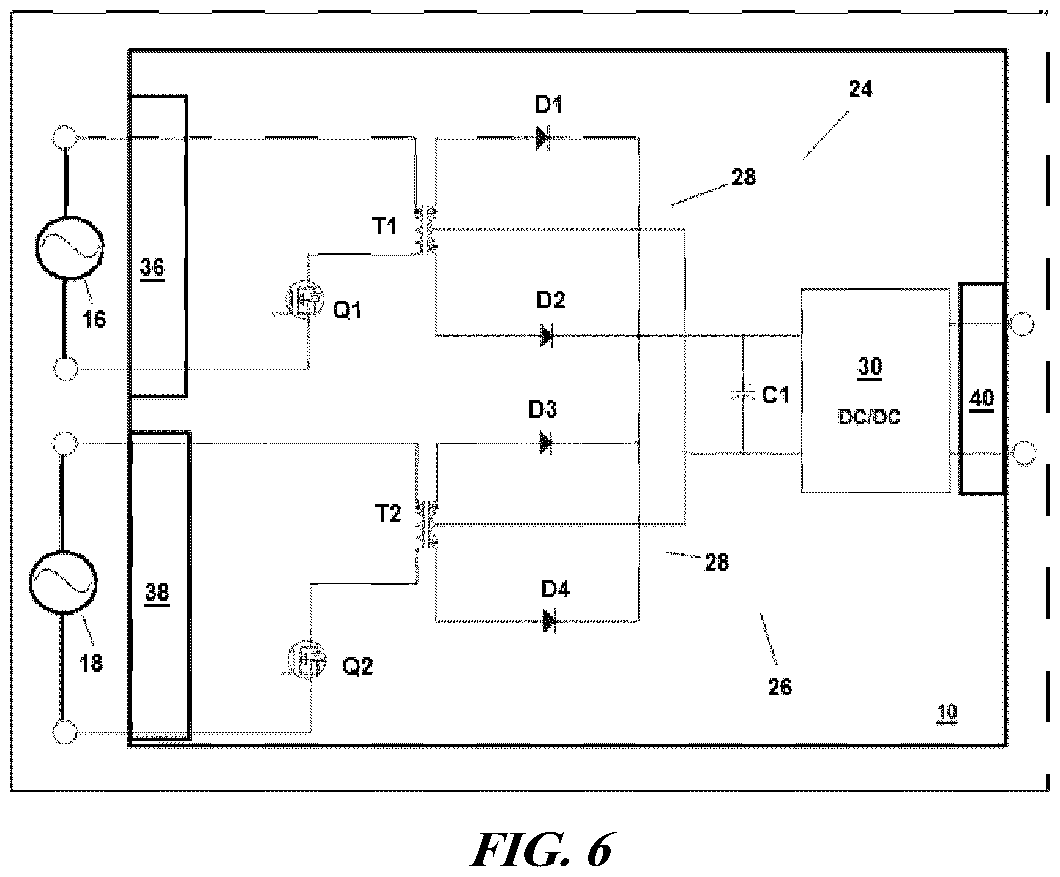 Patent US12591283 Figure 6 – Arrangement of first stage power factor correction circuit and second stage dc/dc converter between package and motherboard of it equipment