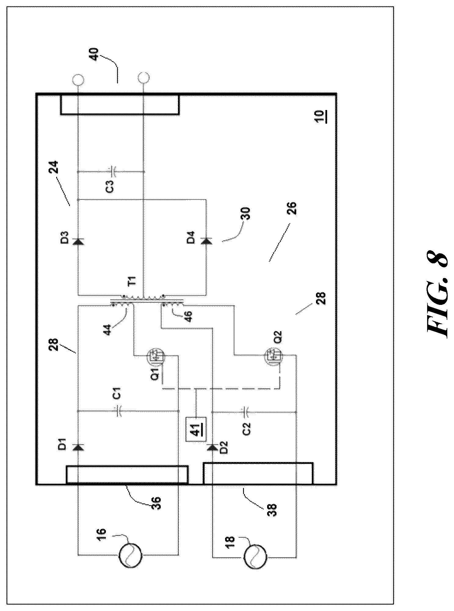 Patent US12591283 Figure 8 – Arrangement of first stage power factor correction circuit and second stage dc/dc converter between package and motherboard of it equipment