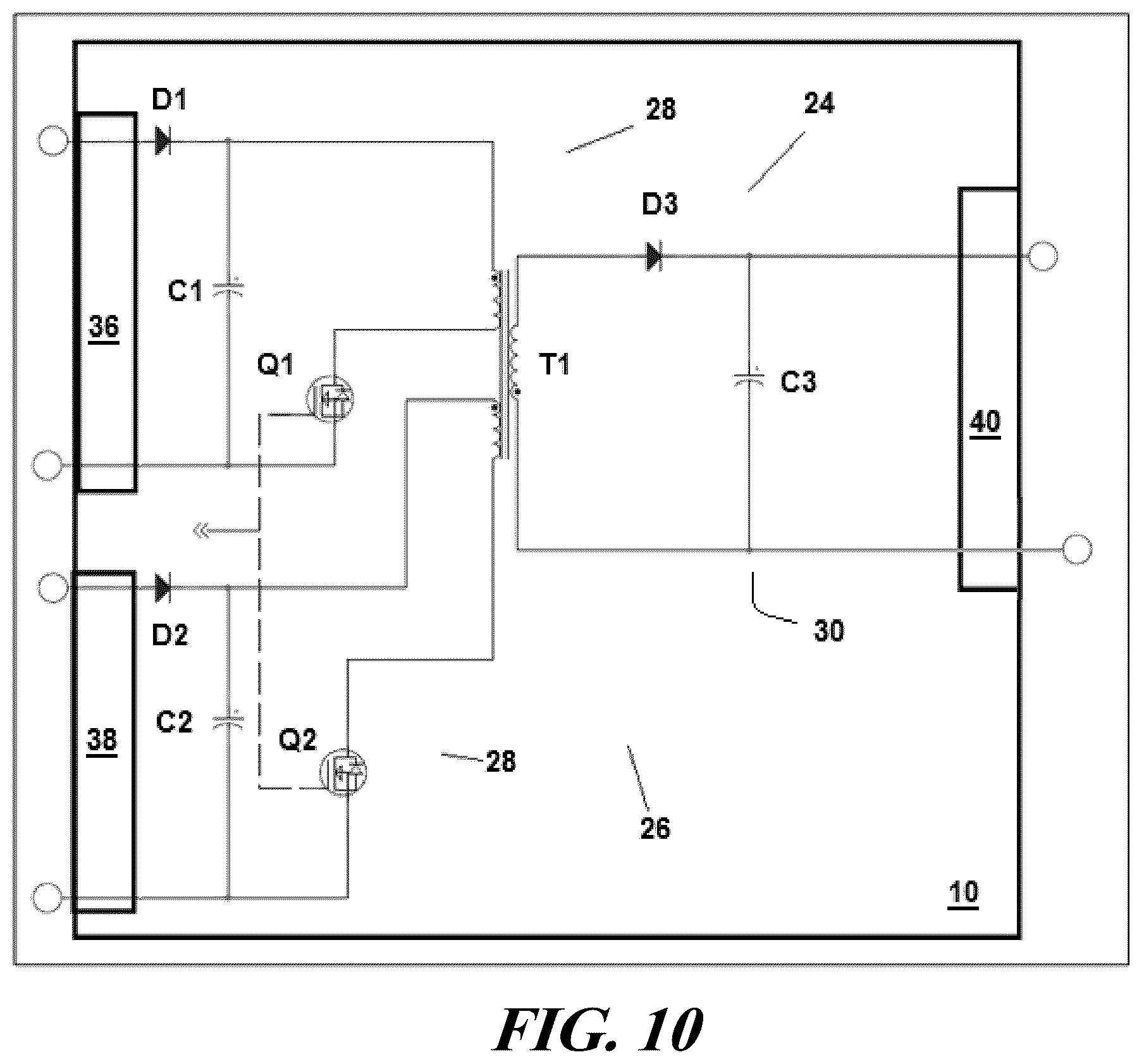 Patent US12591283 Figure 10 – Arrangement of first stage power factor correction circuit and second stage dc/dc converter between package and motherboard of it equipment