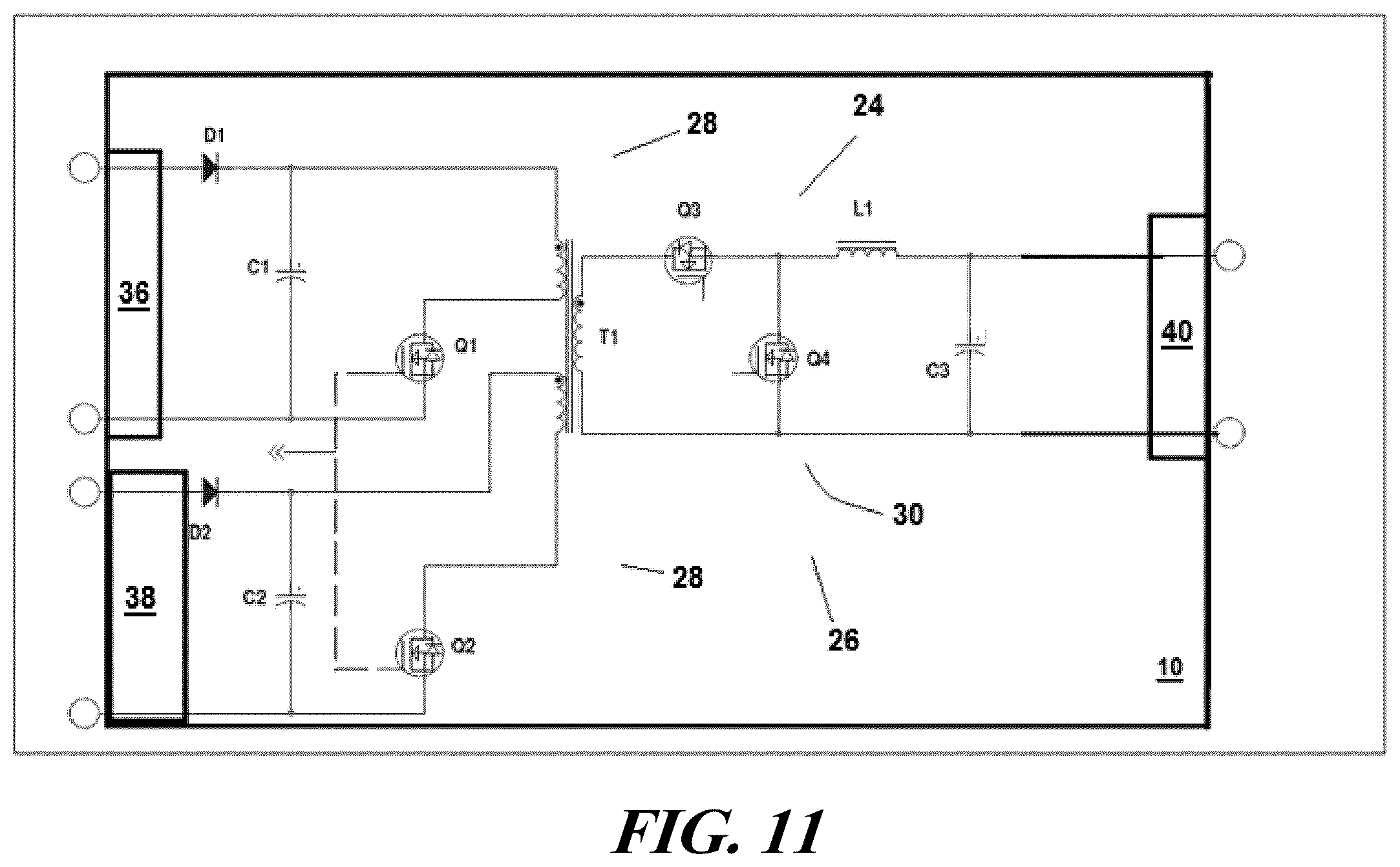 Patent US12591283 Figure 11 – Arrangement of first stage power factor correction circuit and second stage dc/dc converter between package and motherboard of it equipment