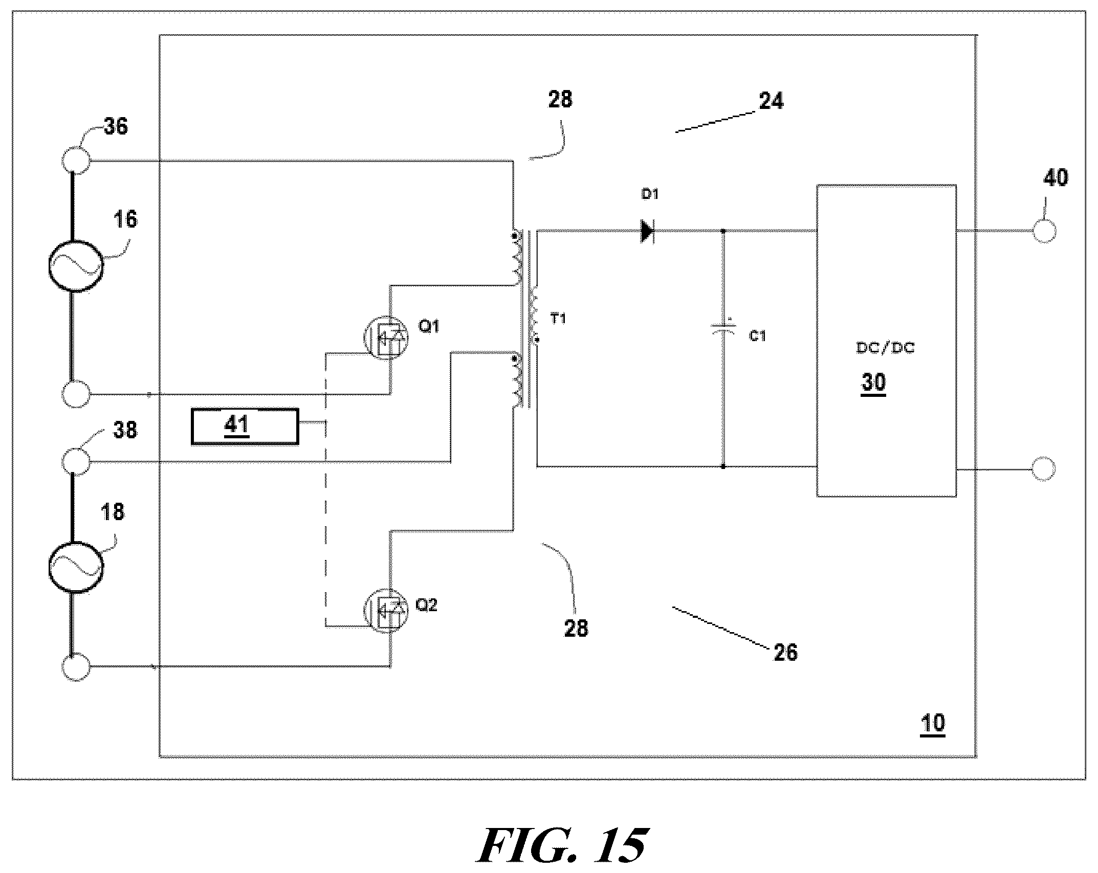 Patent US12591283 Figure 15 – Arrangement of first stage power factor correction circuit and second stage dc/dc converter between package and motherboard of it equipment
