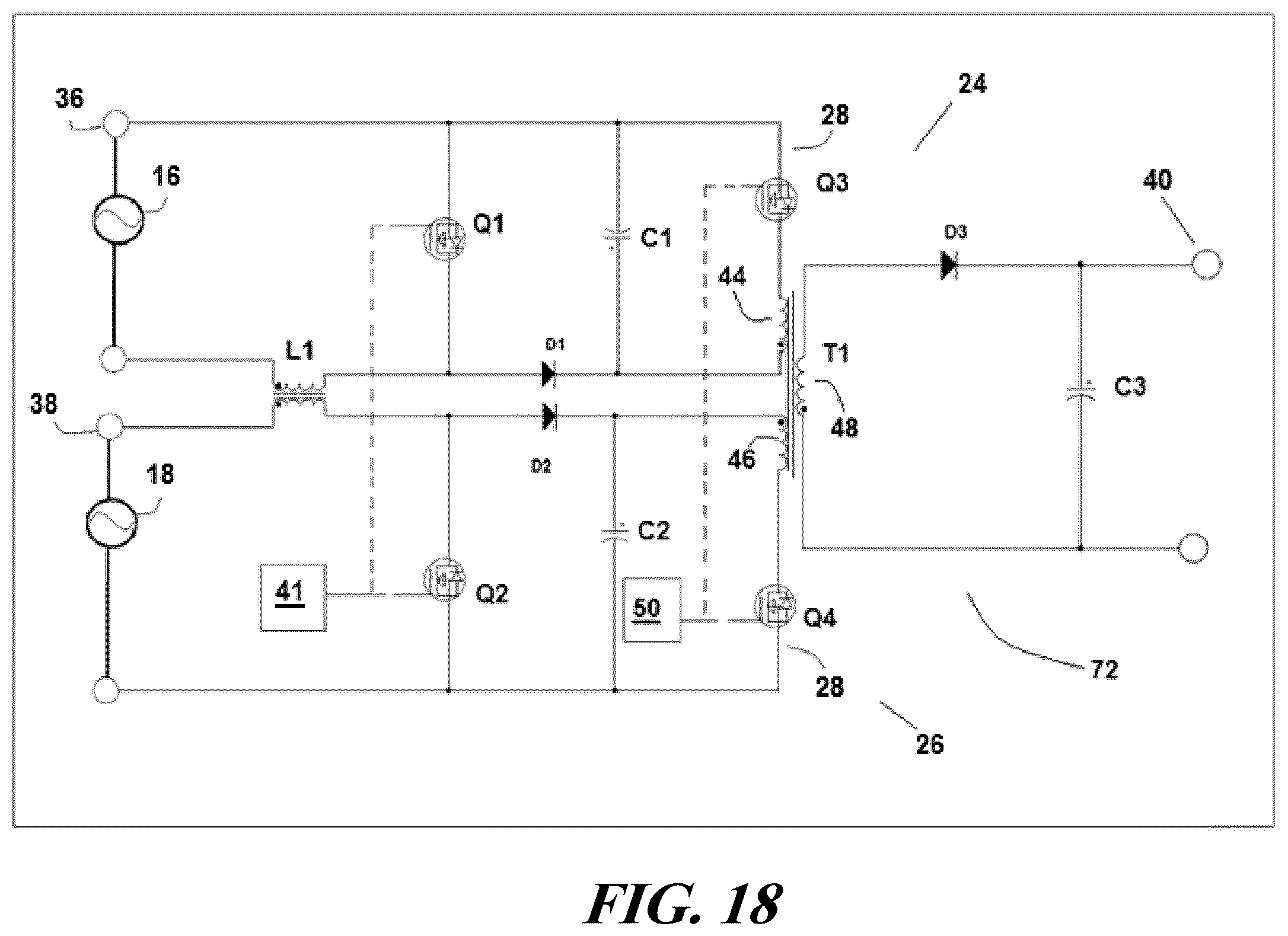 Patent US12591283 Figure 18 – Arrangement of first stage power factor correction circuit and second stage dc/dc converter between package and motherboard of it equipment