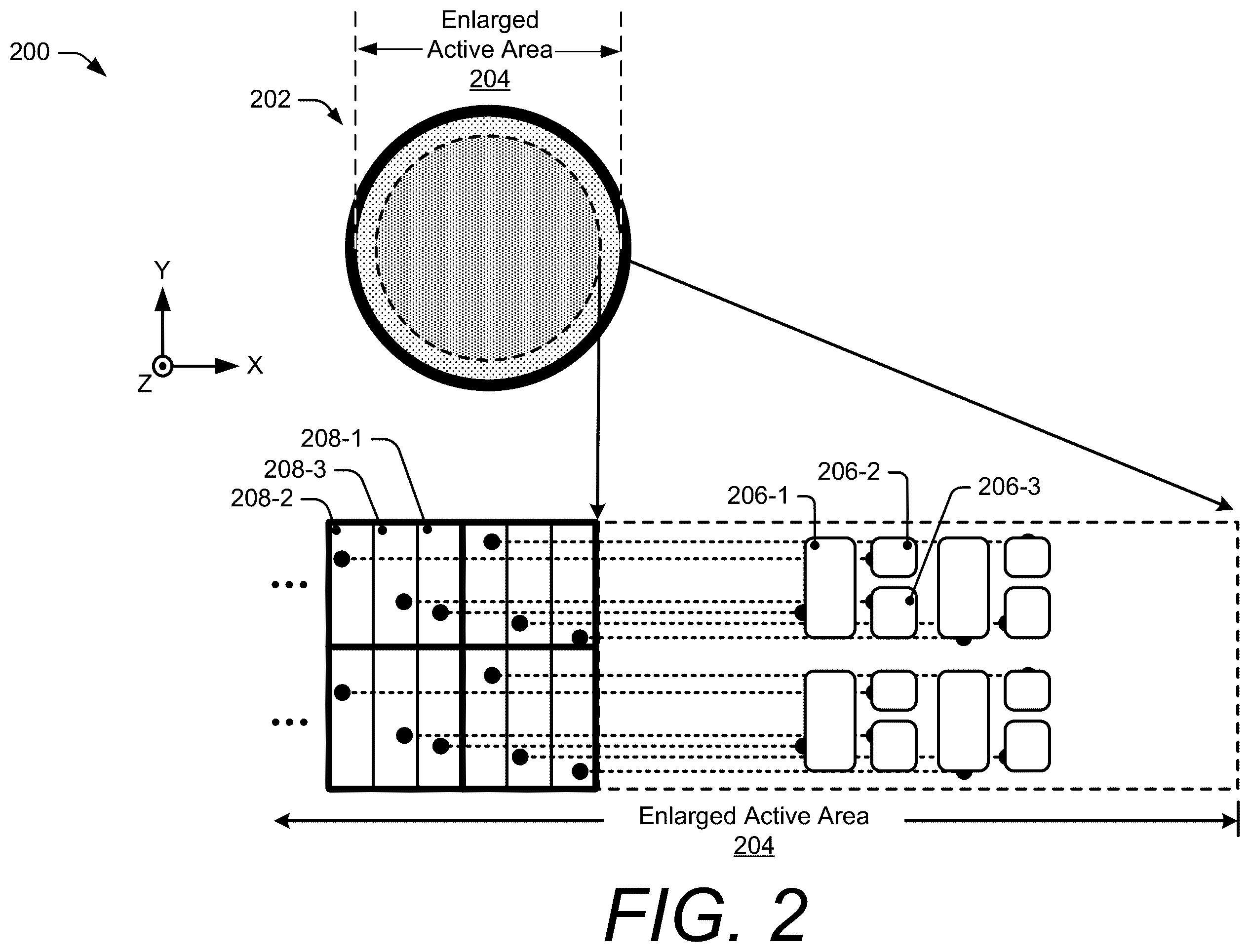 Patent US12591326 Figure 2 – Touch sensor integration with enlarged active area displays
