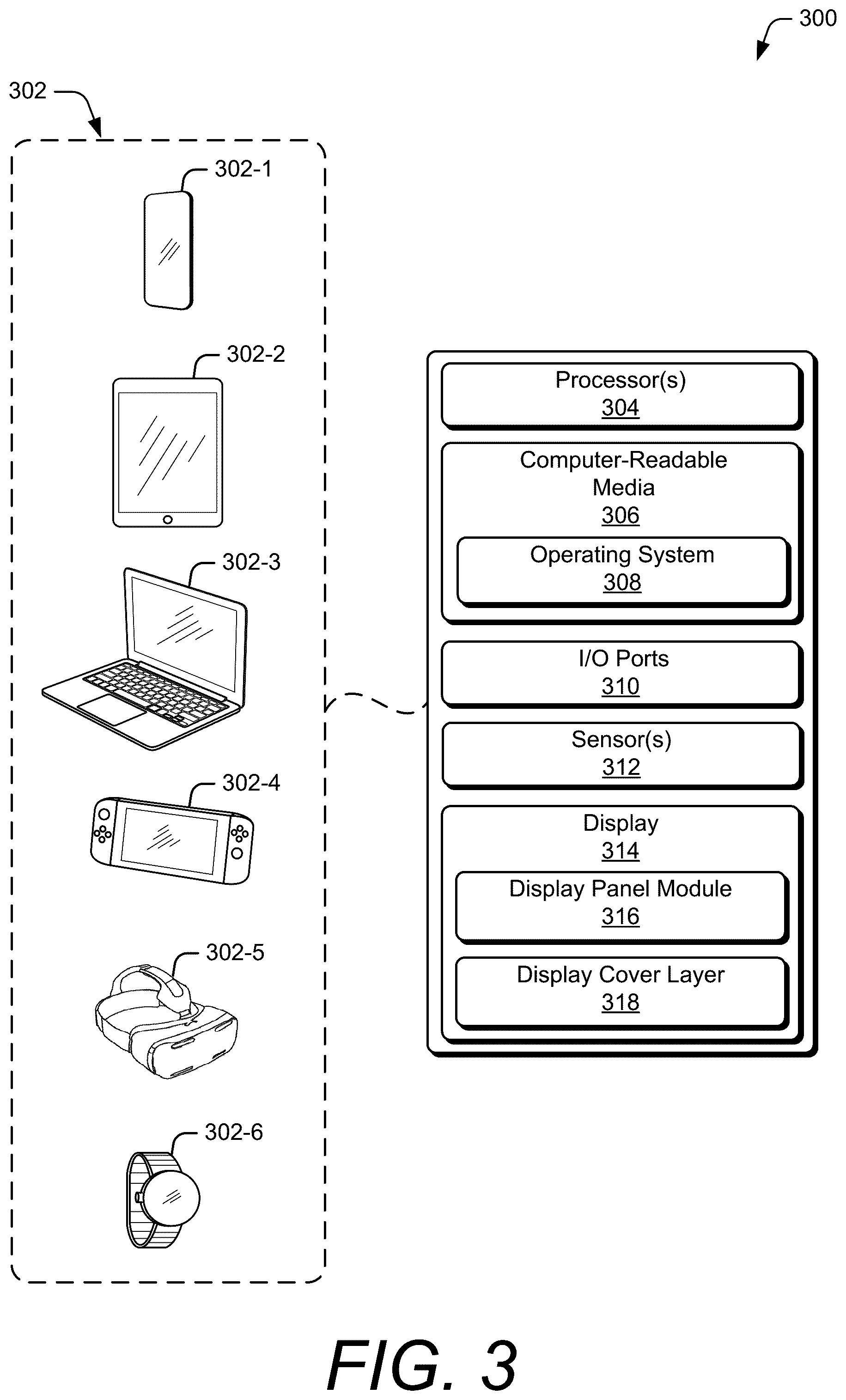 Patent US12591326 Figure 3 – Touch sensor integration with enlarged active area displays