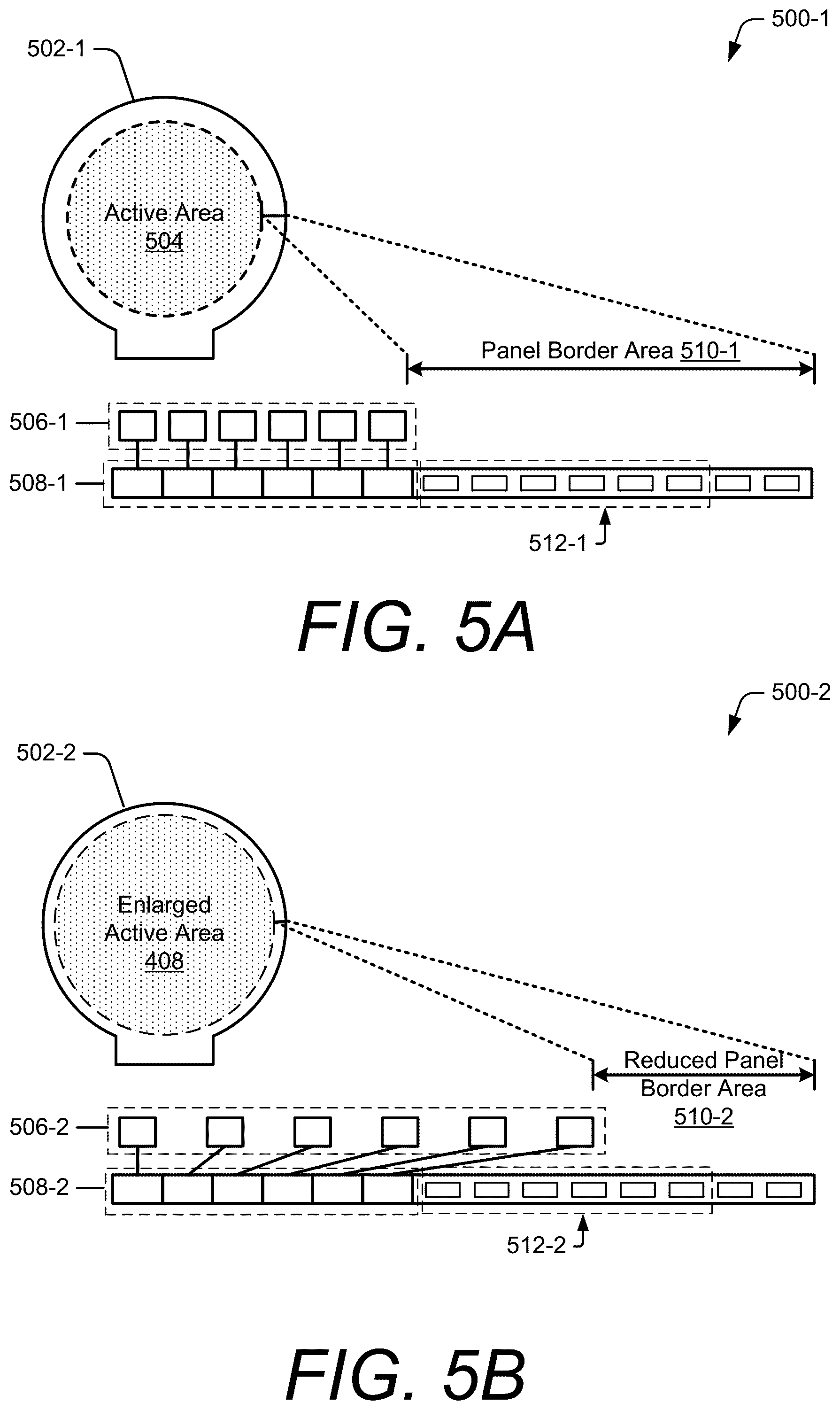 Patent US12591326 Figure 5 – Touch sensor integration with enlarged active area displays