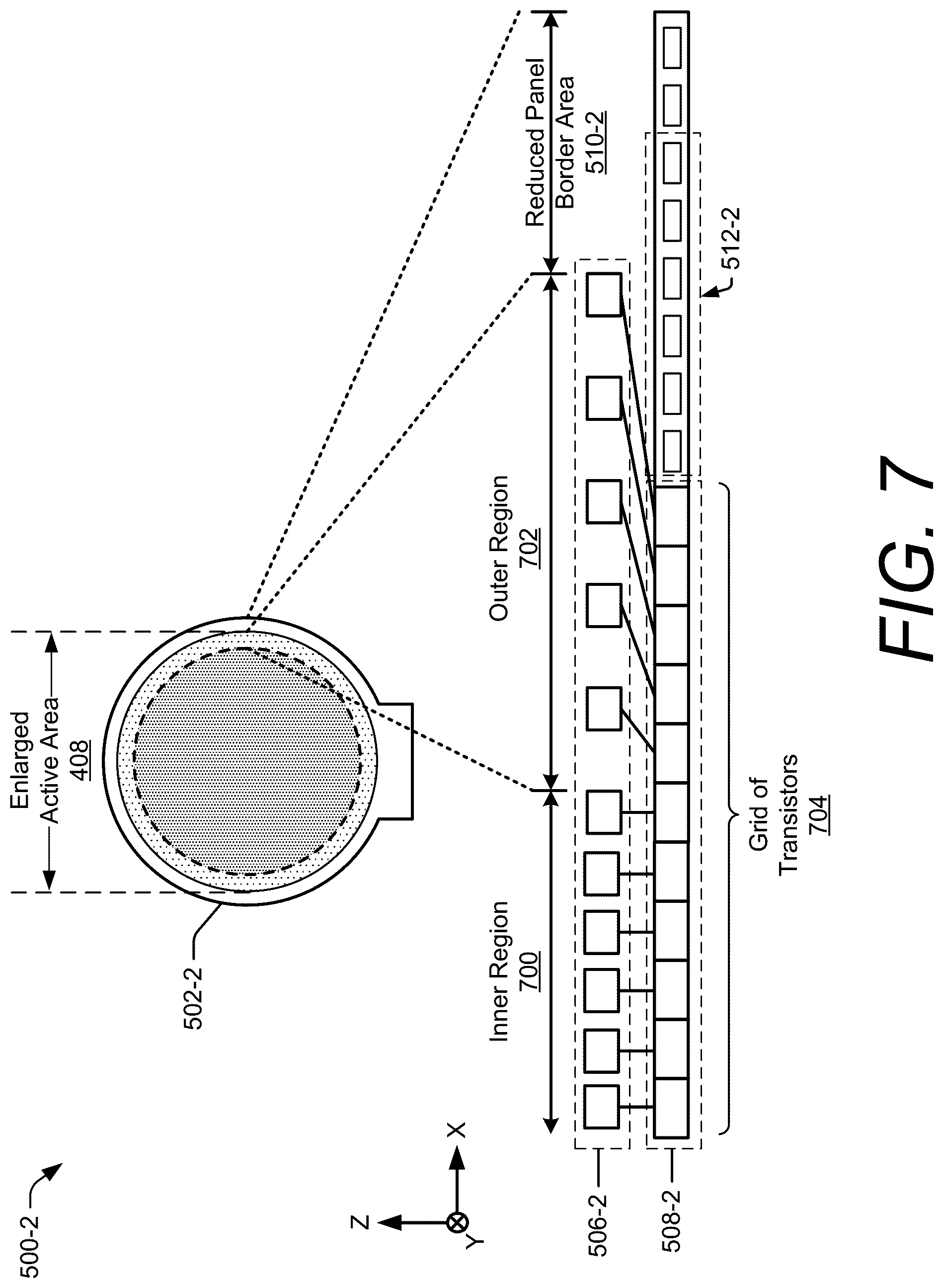 Patent US12591326 Figure 7 – Touch sensor integration with enlarged active area displays