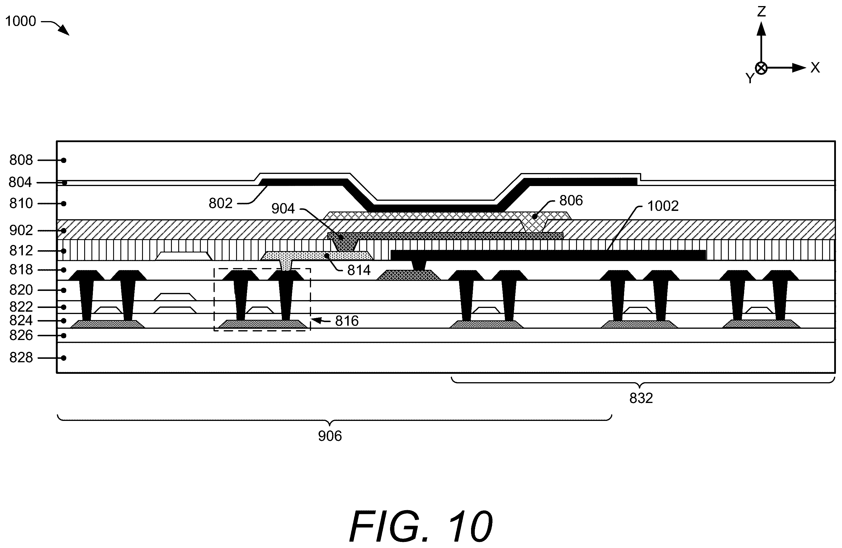 Patent US12591326 Figure 10 – Touch sensor integration with enlarged active area displays