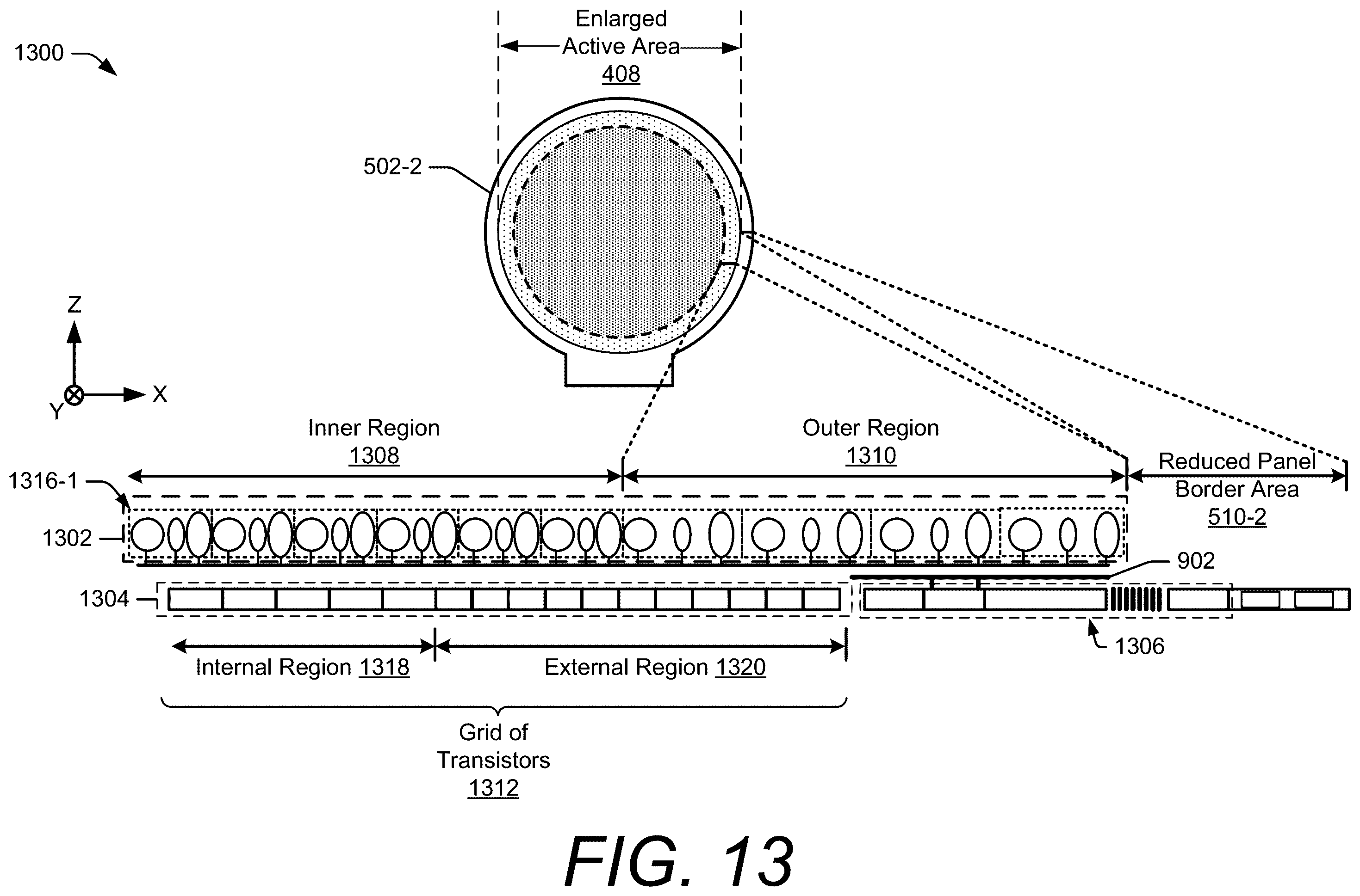 Patent US12591326 Figure 13 – Touch sensor integration with enlarged active area displays