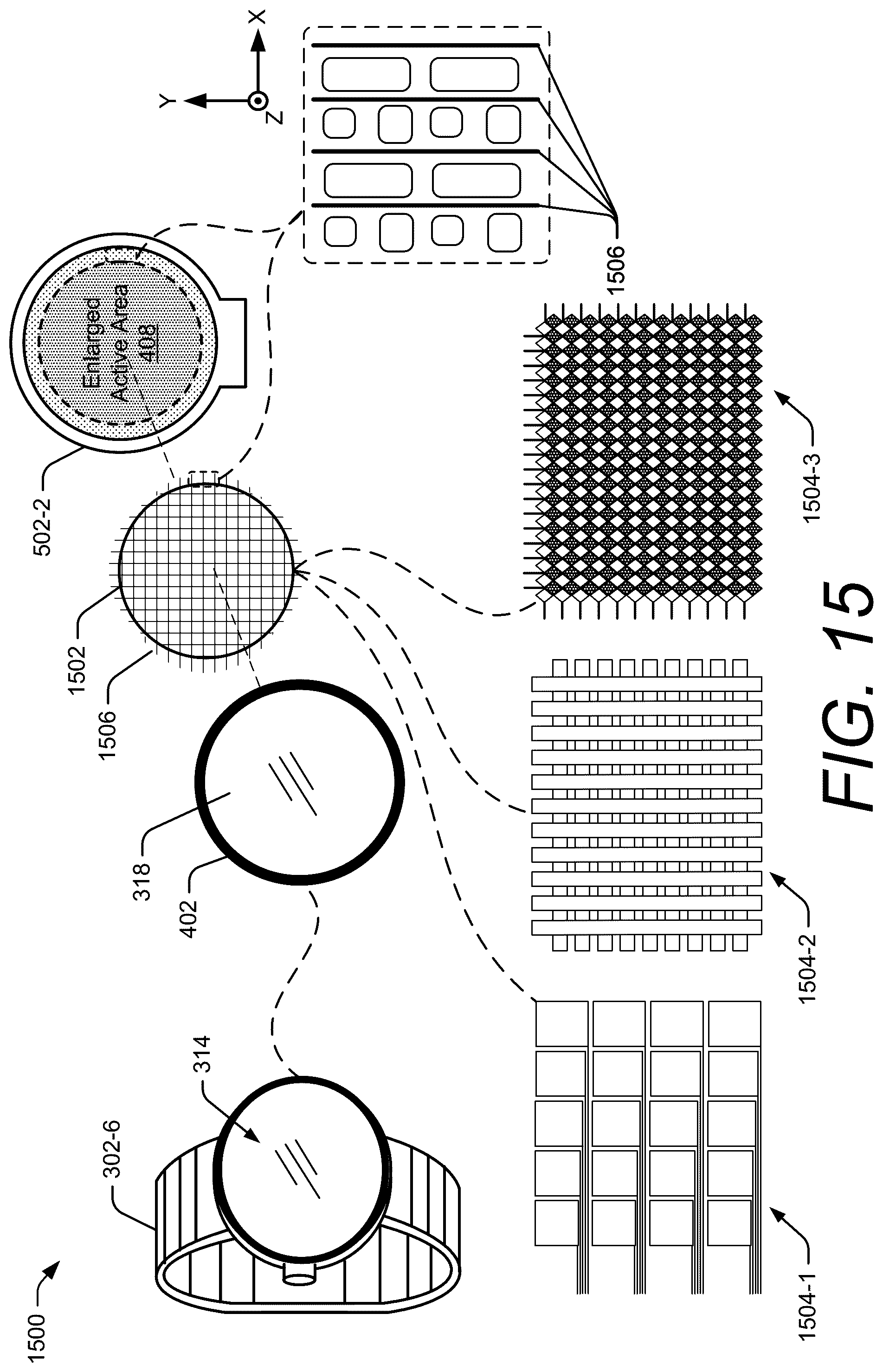 Patent US12591326 Figure 15 – Touch sensor integration with enlarged active area displays