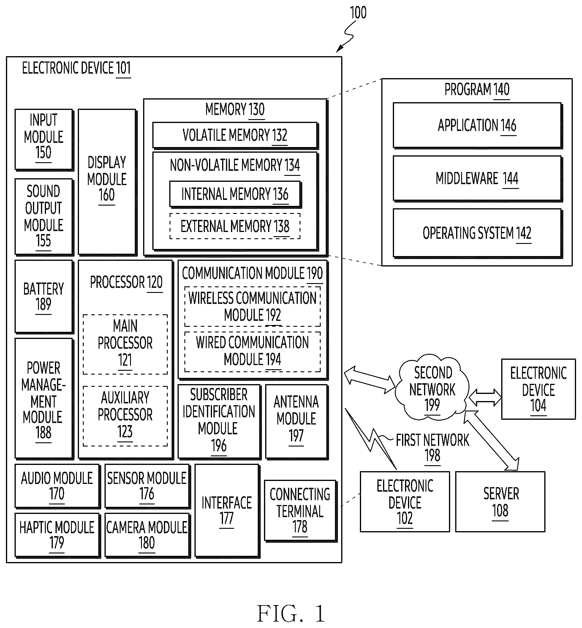 Patent US12591328 Figure 1 – Electronic device including display including touch circuit that processes contact of external object
