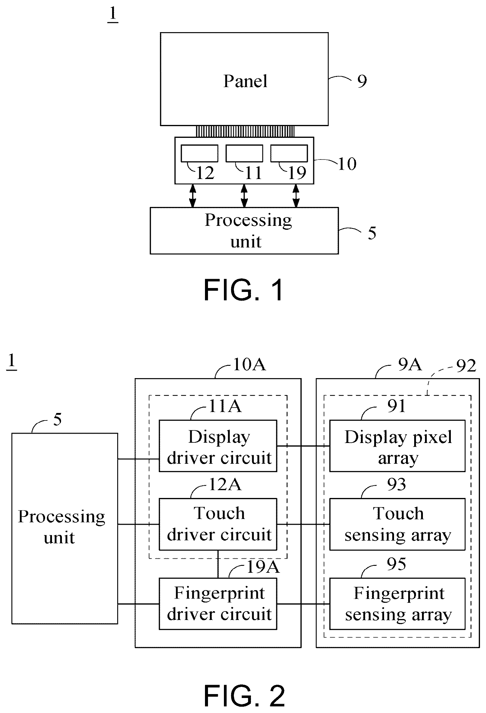 Patent US12591332 Figure 1 – Single-chip device for driving a panel including fingerprint sensing pixels, display pixels and touch sensors, electronic module therefor, and electronic apparatus including the single-chip device