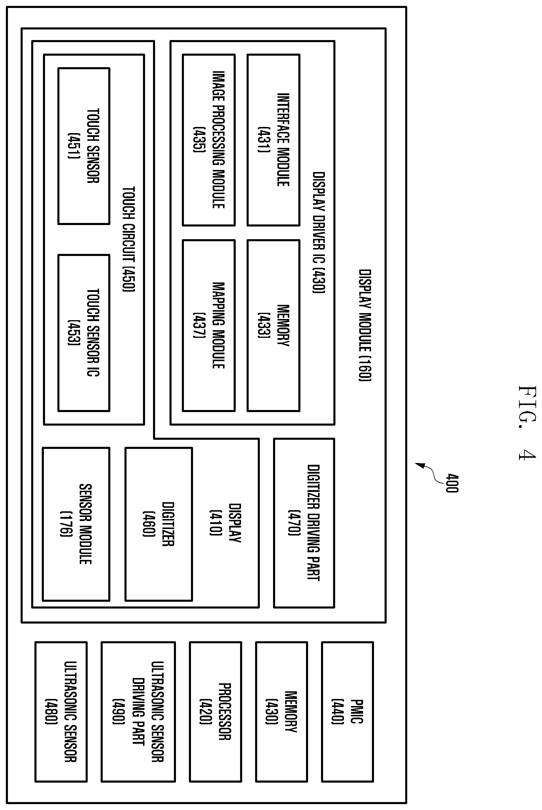 Patent US12591339 Figure 4 – Electronic device having ultrasonic sensor for identifying a touch position and method of operating the same