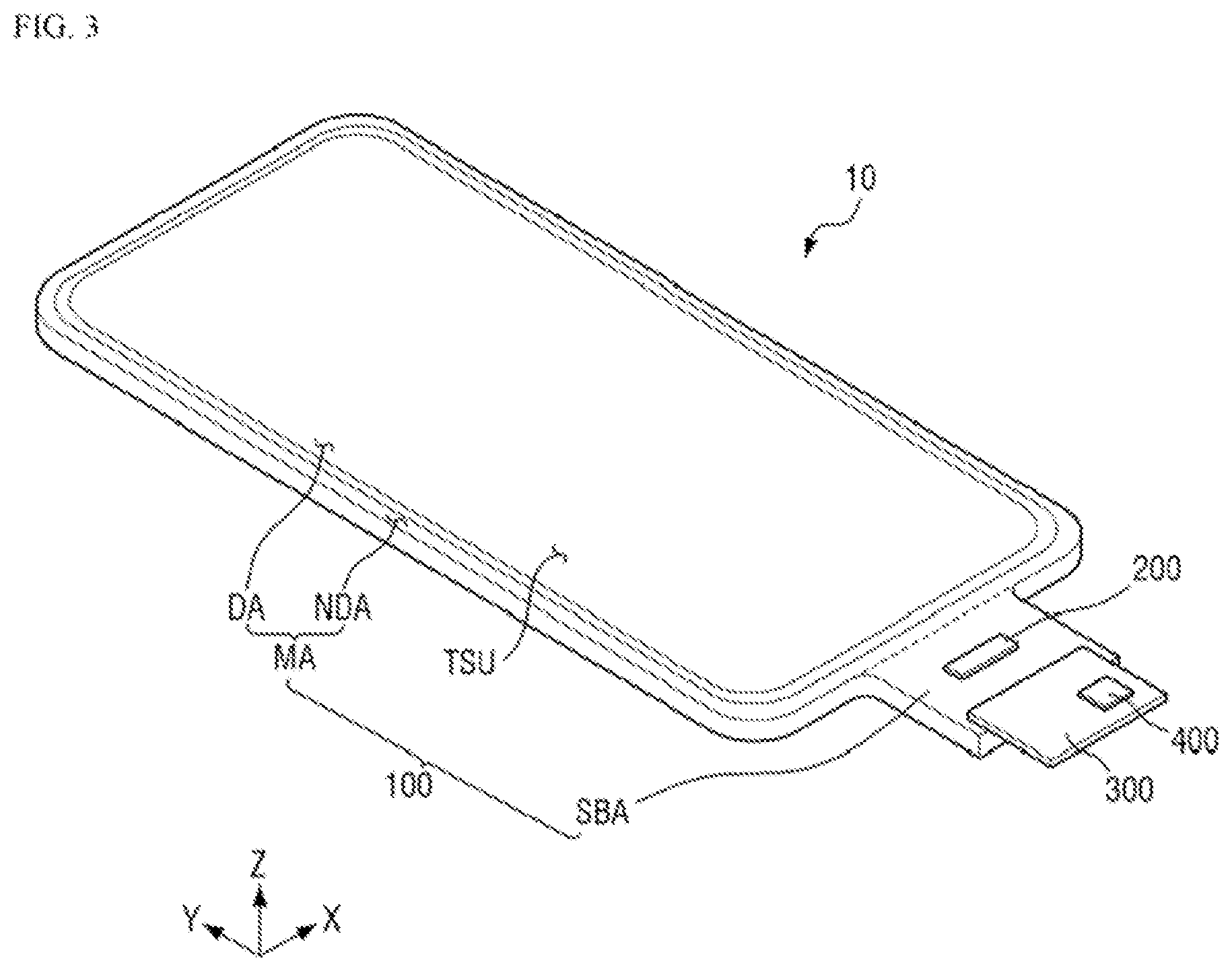 Patent US12591341 Figure 3 – Display device including position input system with pattern protection layer