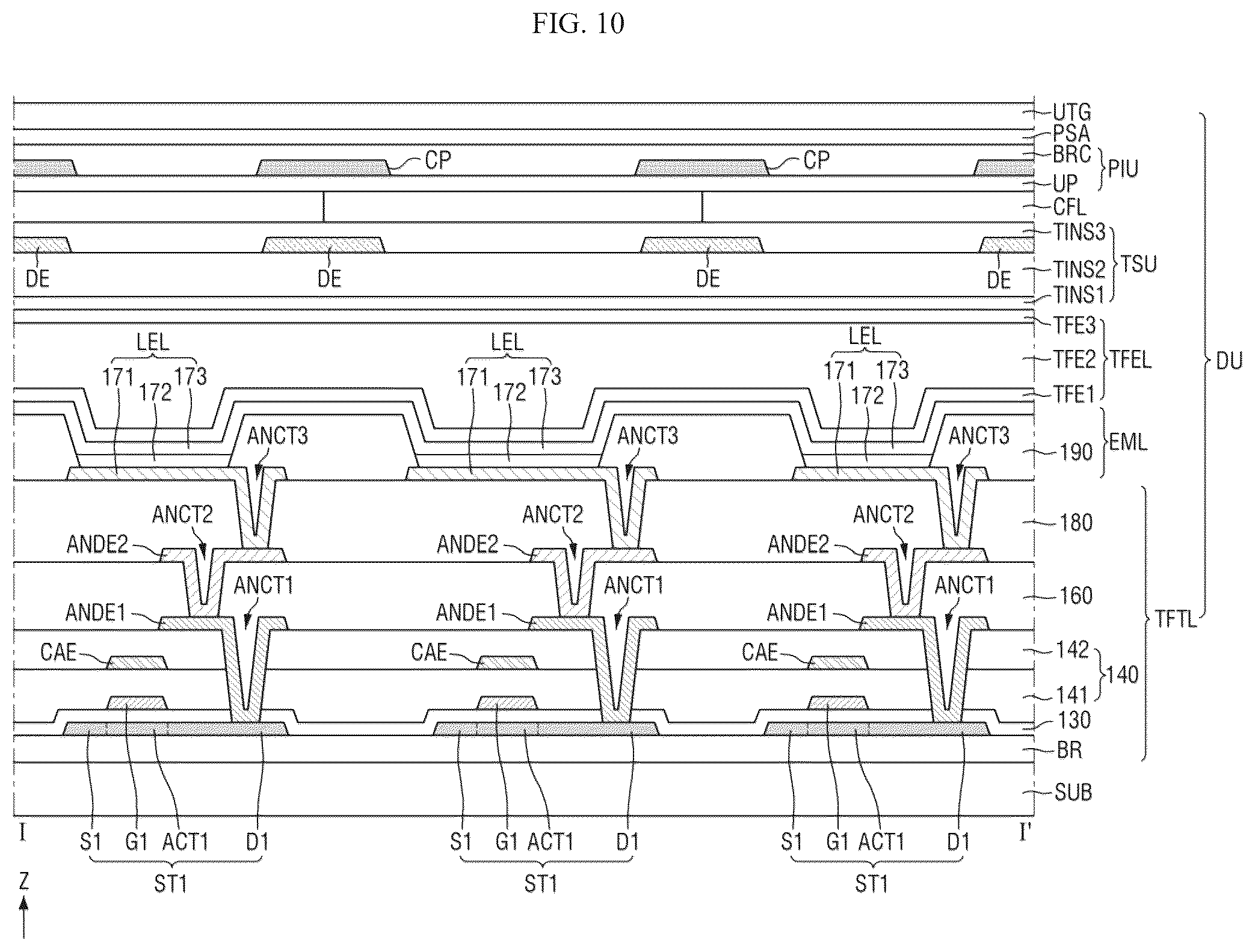 Patent US12591341 Figure 10 – Display device including position input system with pattern protection layer
