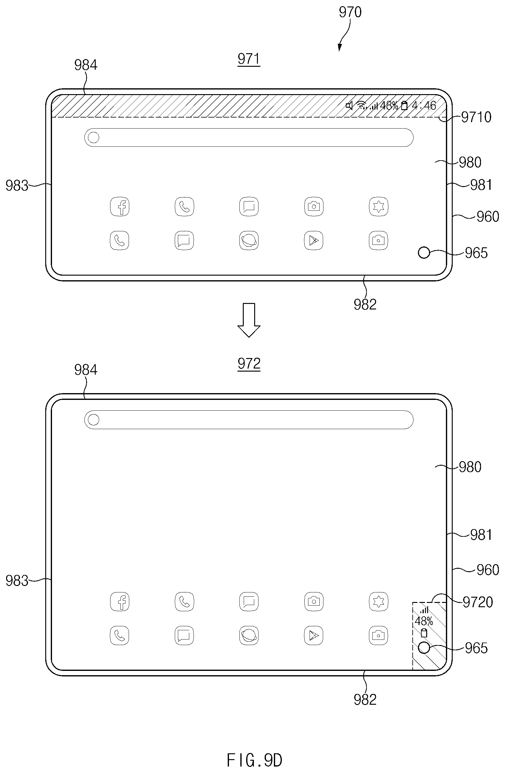Patent US12591359 Figure 12 – Electronic device comprising display that optimally display content with respect to camera hole, and method for controlling display thereof