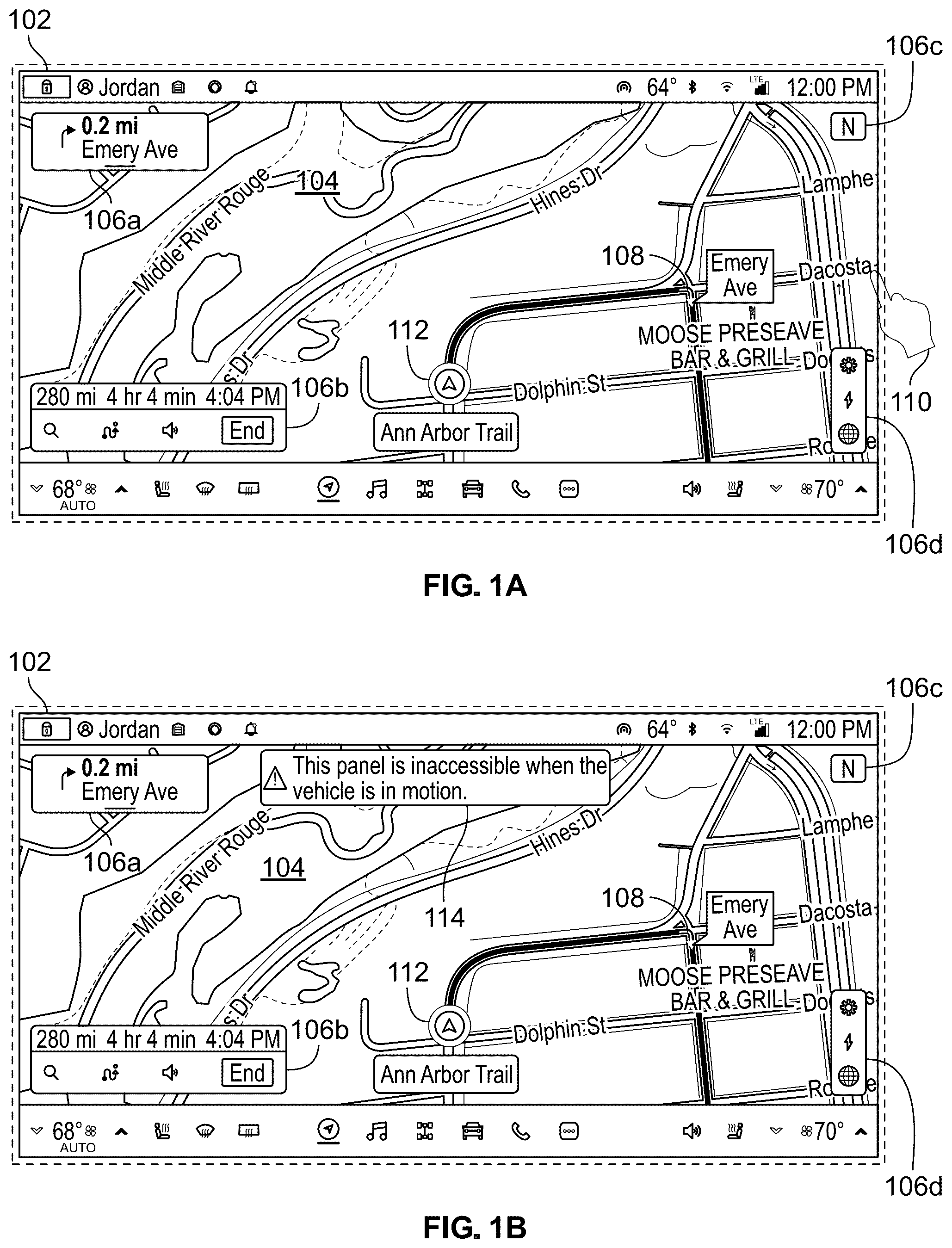 Patent US12591360 Figure 1 – User interface adjustment based on proximity to upcoming maneuver