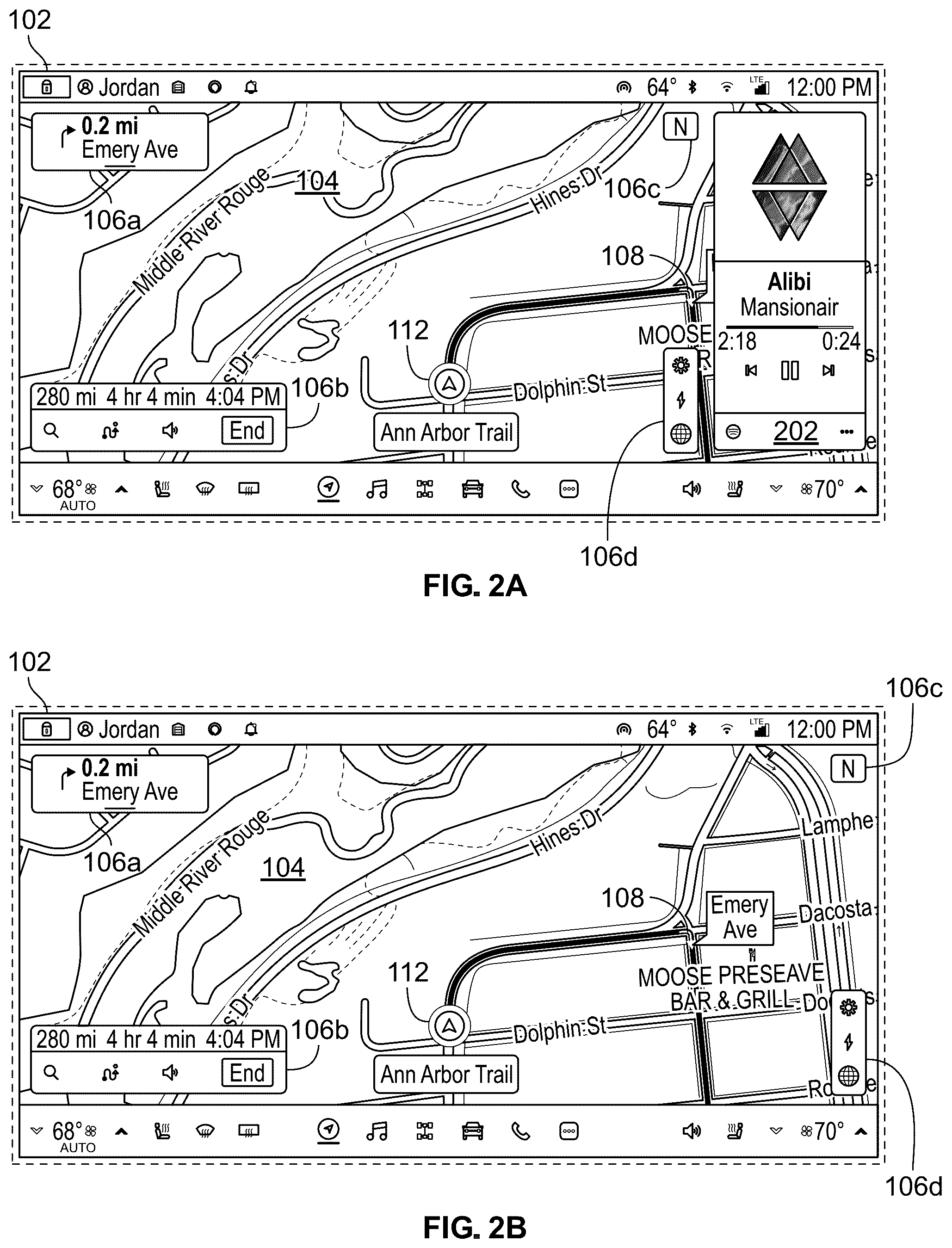 Patent US12591360 Figure 2 – User interface adjustment based on proximity to upcoming maneuver
