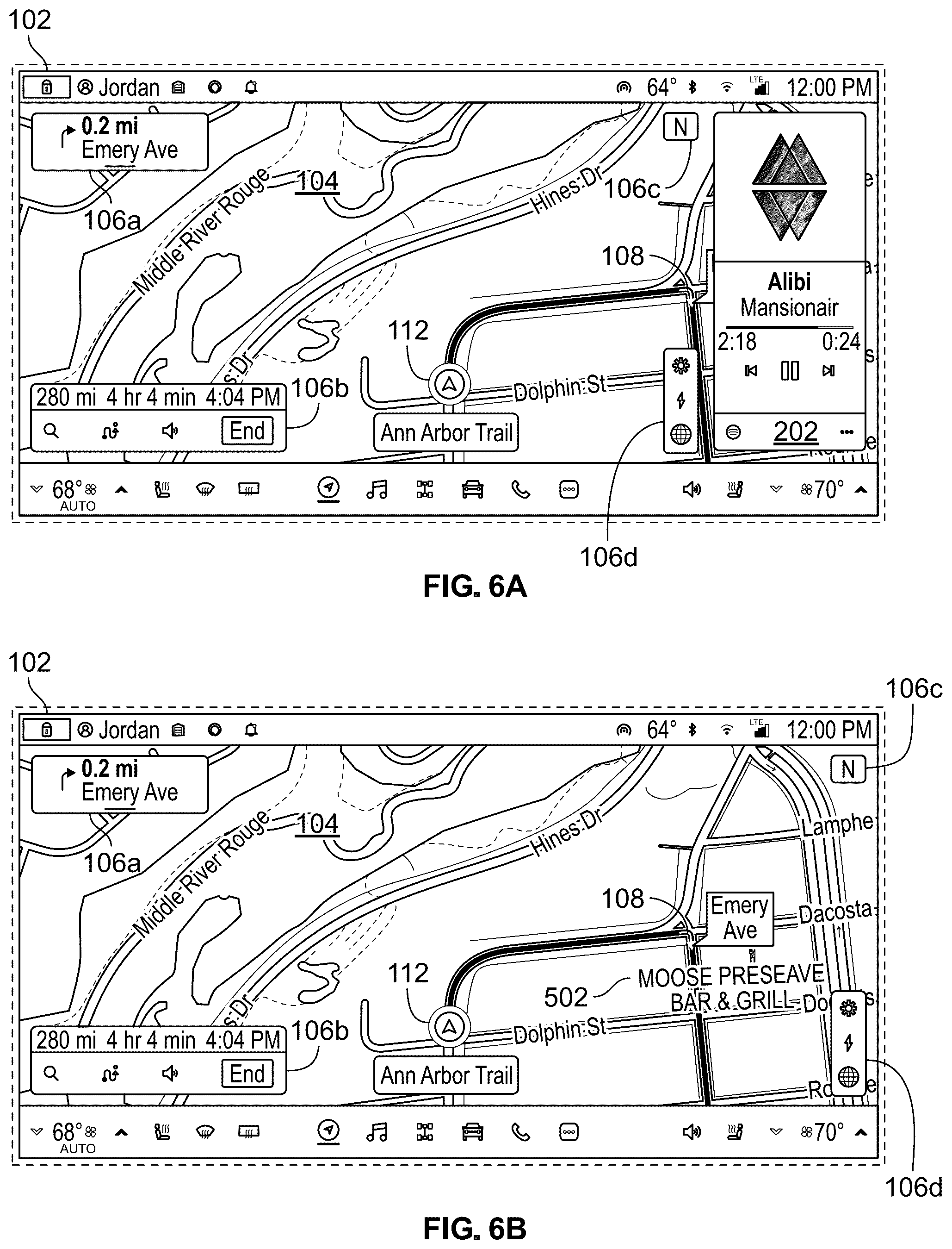 Patent US12591360 Figure 6 – User interface adjustment based on proximity to upcoming maneuver