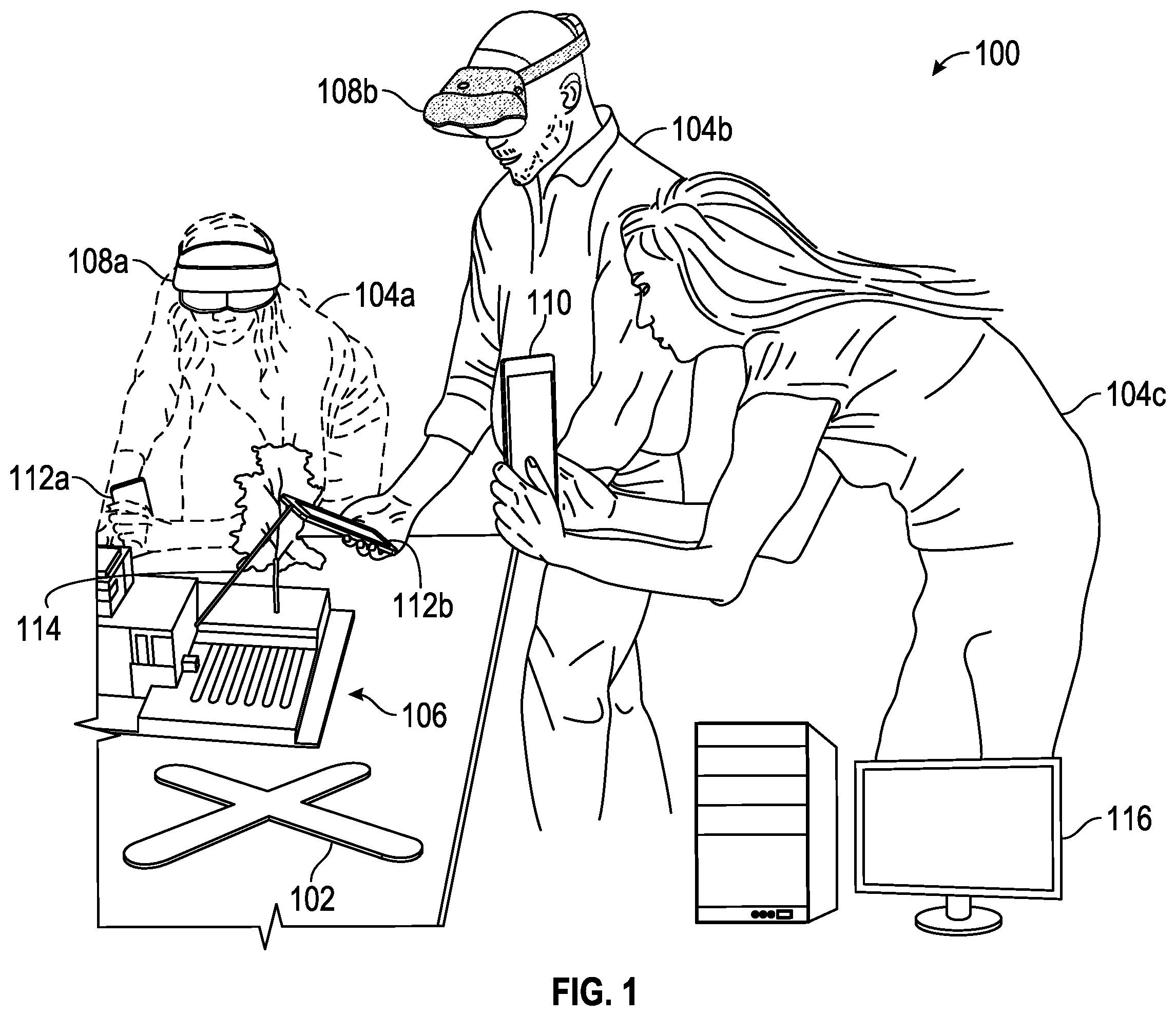 Patent US12591402 Figure 1 – Augmented reality collaboration system with annotation capability