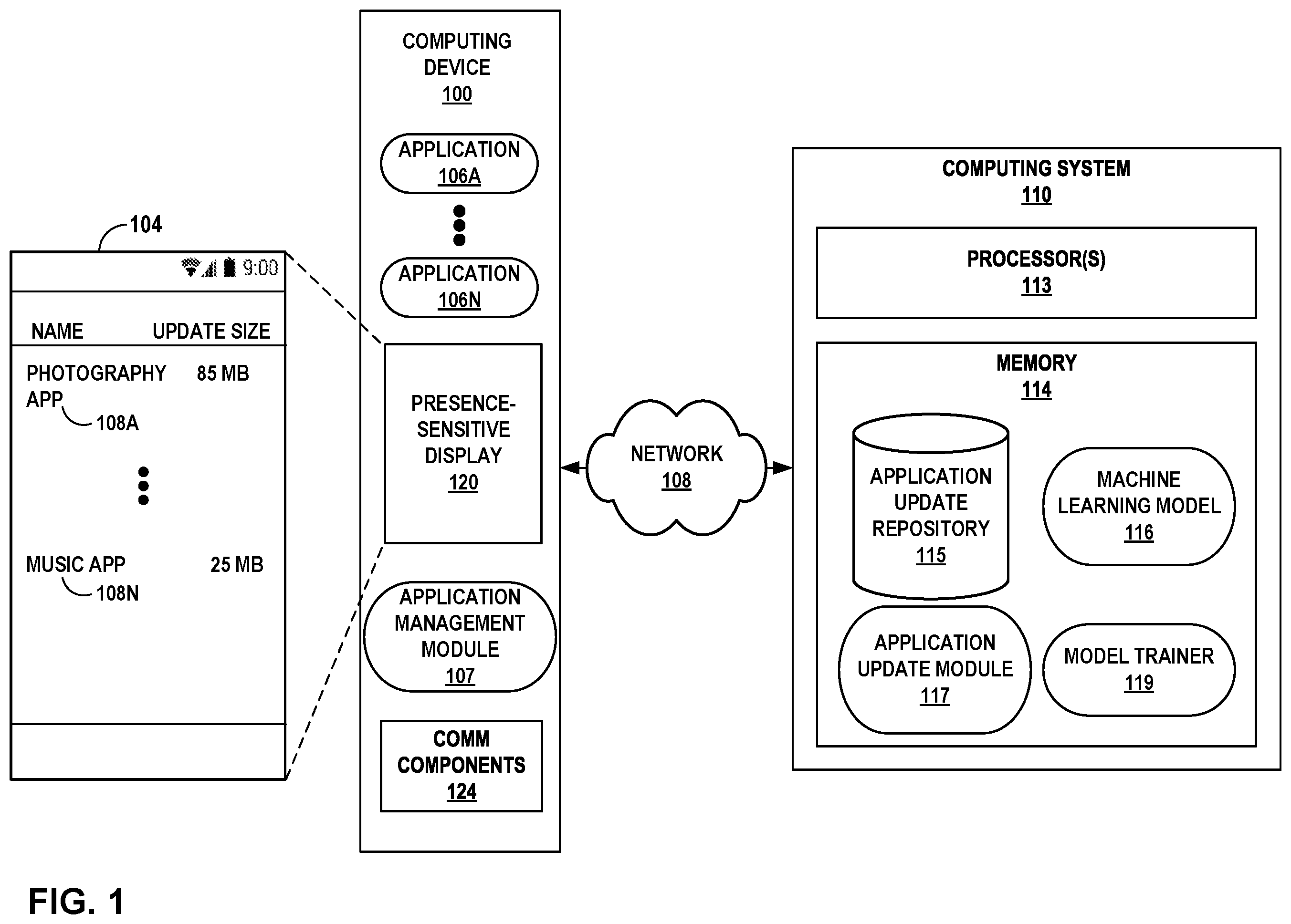 Patent US12591424 Figure 1 – Managing application updates