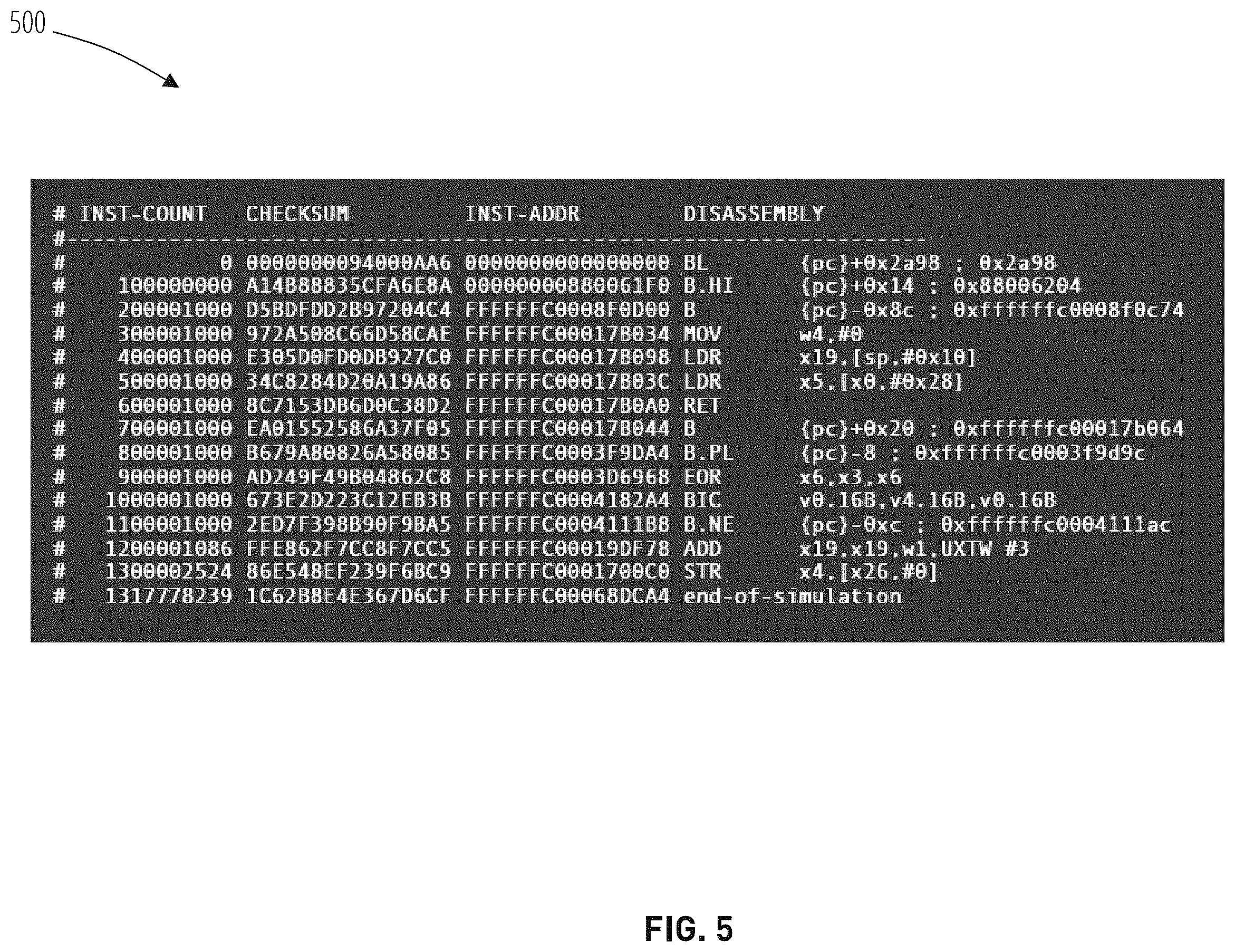 Patent US12591503 Figure 5 – Debugging instruction execution errors in a simulated computer system