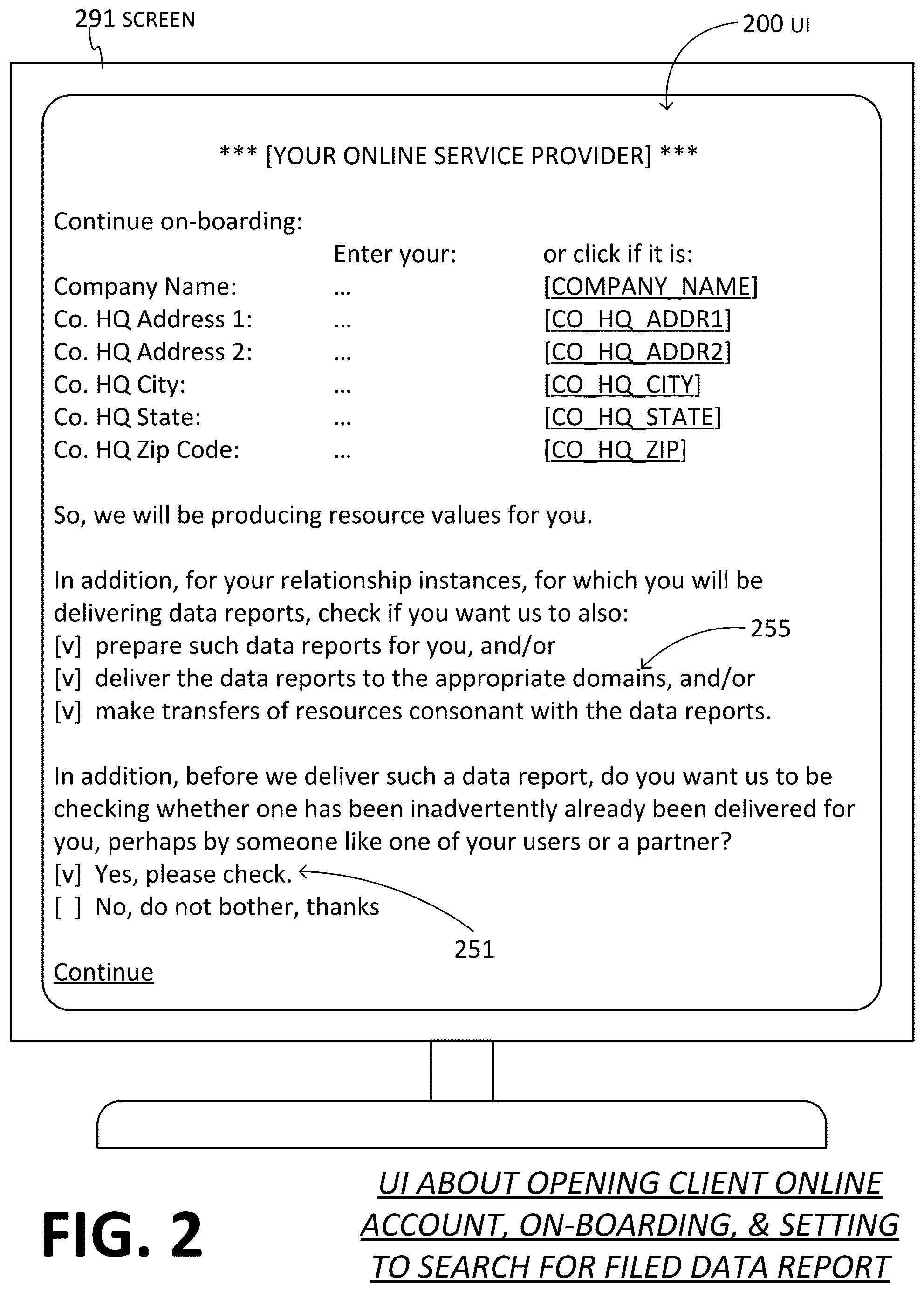 Patent US12591543 Figure 2 – Online software platform (OSP) checking partner entity of primary entity for prior actions indicating delivery of data reports by the partner entity to domain on behalf of the primary entity, to lessen chance of duplication of such delivery