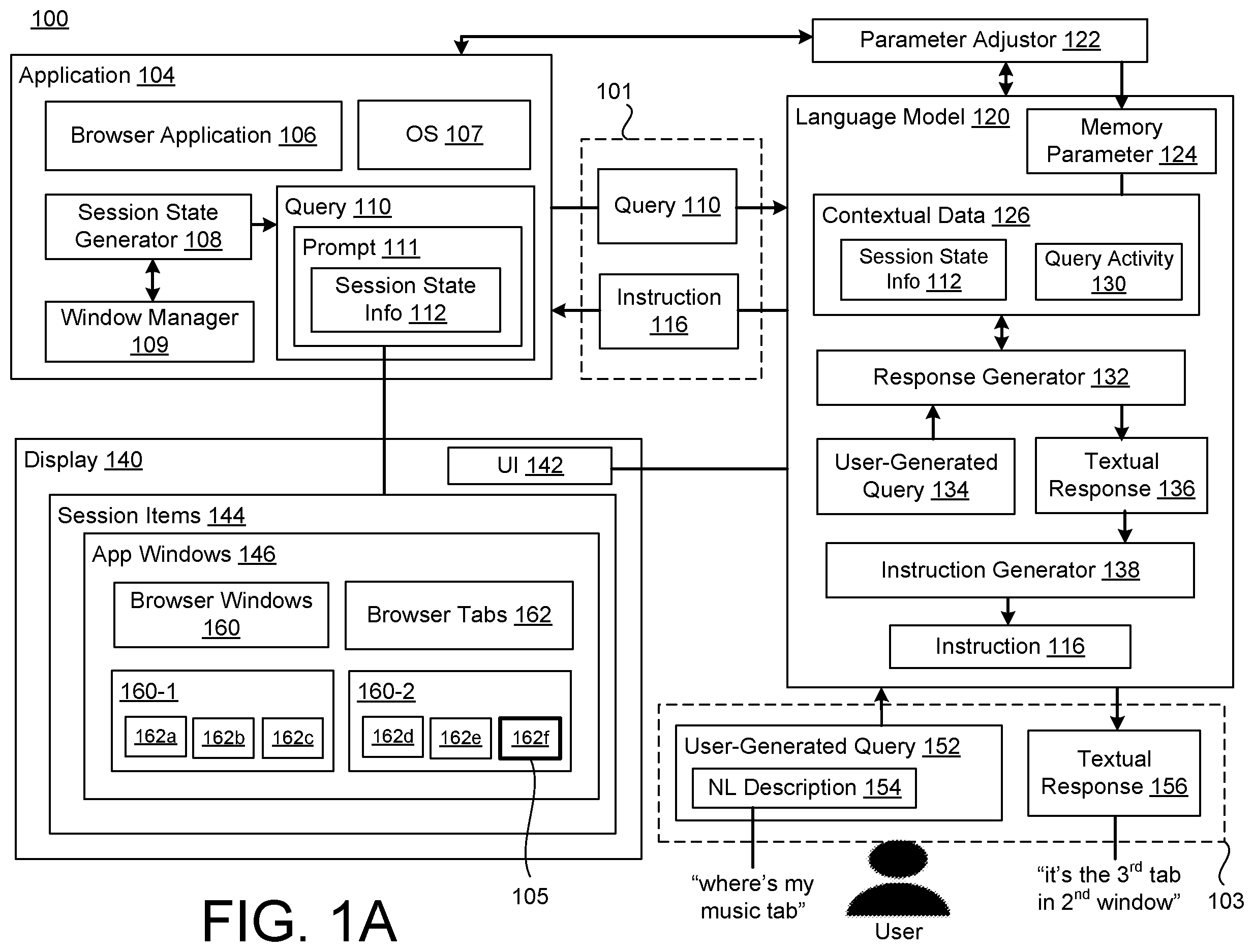 Patent US12591605 Figure 1 – Computer session management using a language model