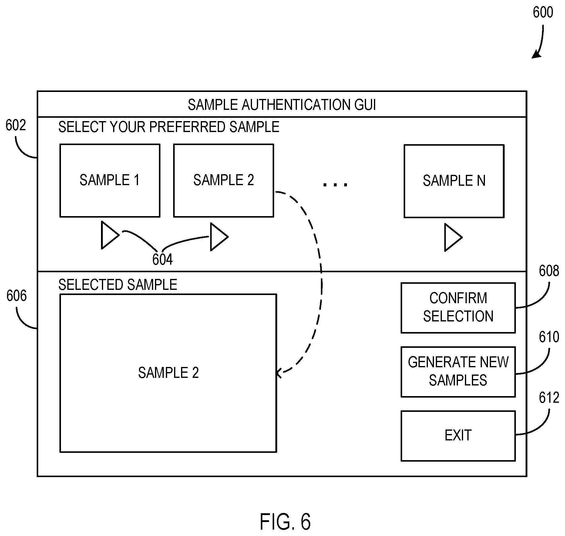 Patent US12591653 Figure 6 – Authentication using AI-generated media samples