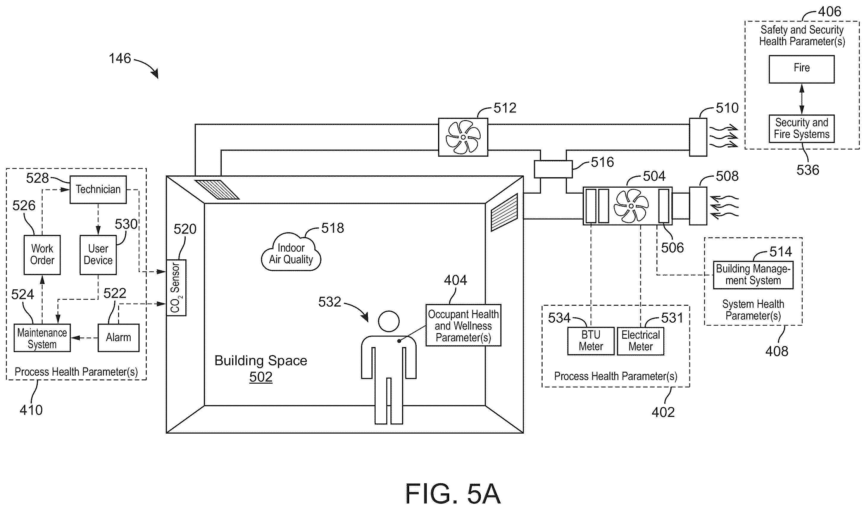 Patent US12591835 Figure 5 – Building system with building health recommendations