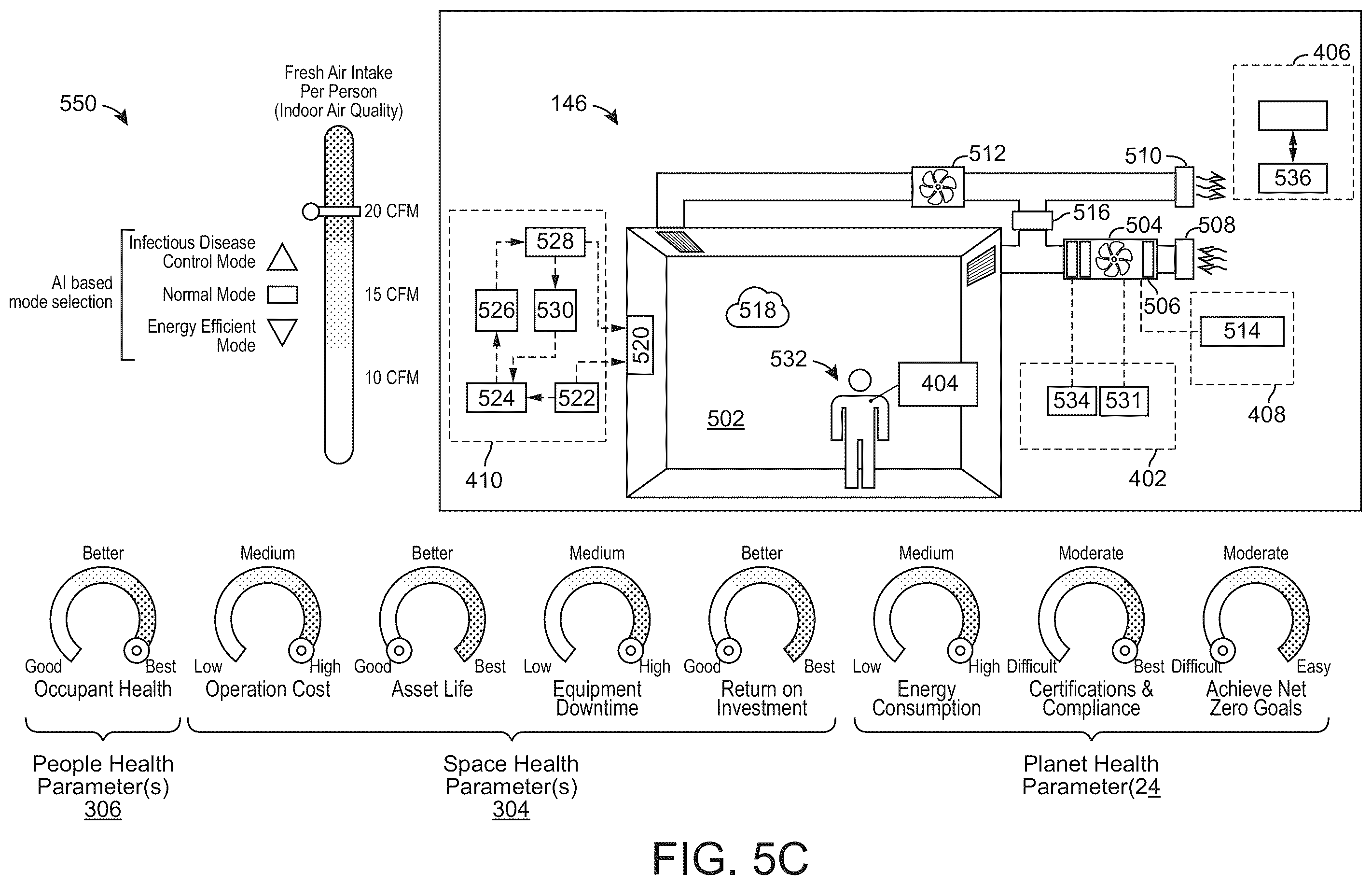 Patent US12591835 Figure 7 – Building system with building health recommendations
