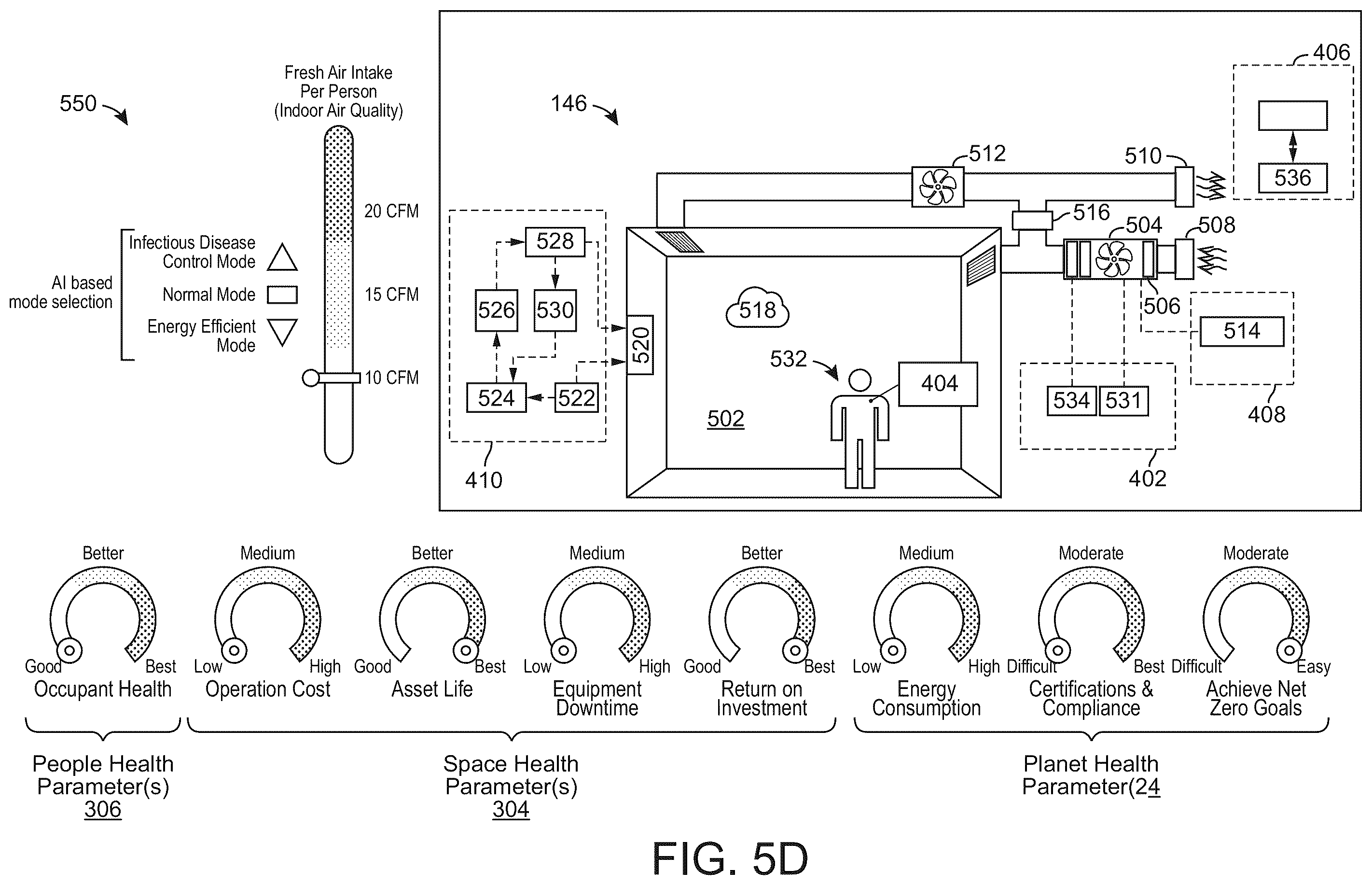 Patent US12591835 Figure 8 – Building system with building health recommendations