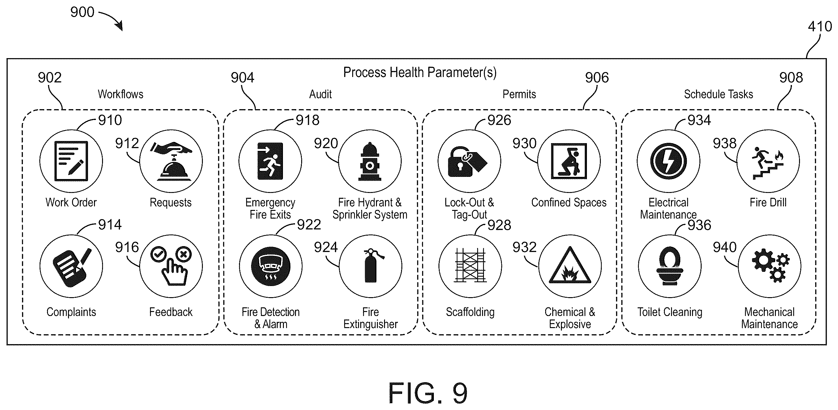Patent US12591835 Figure 12 – Building system with building health recommendations