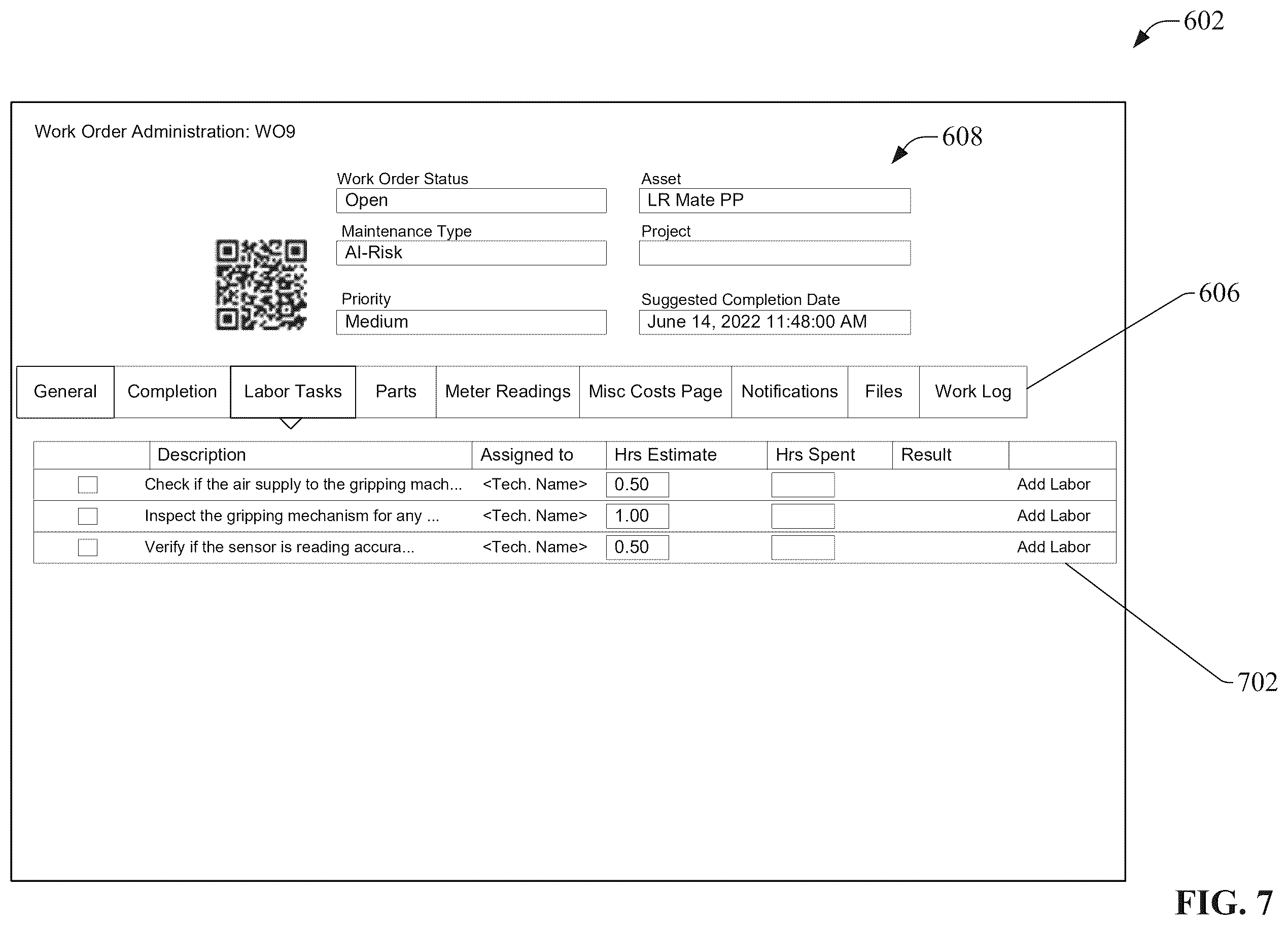 Patent US12591861 Figure 7 – Risk management based work order prioritization