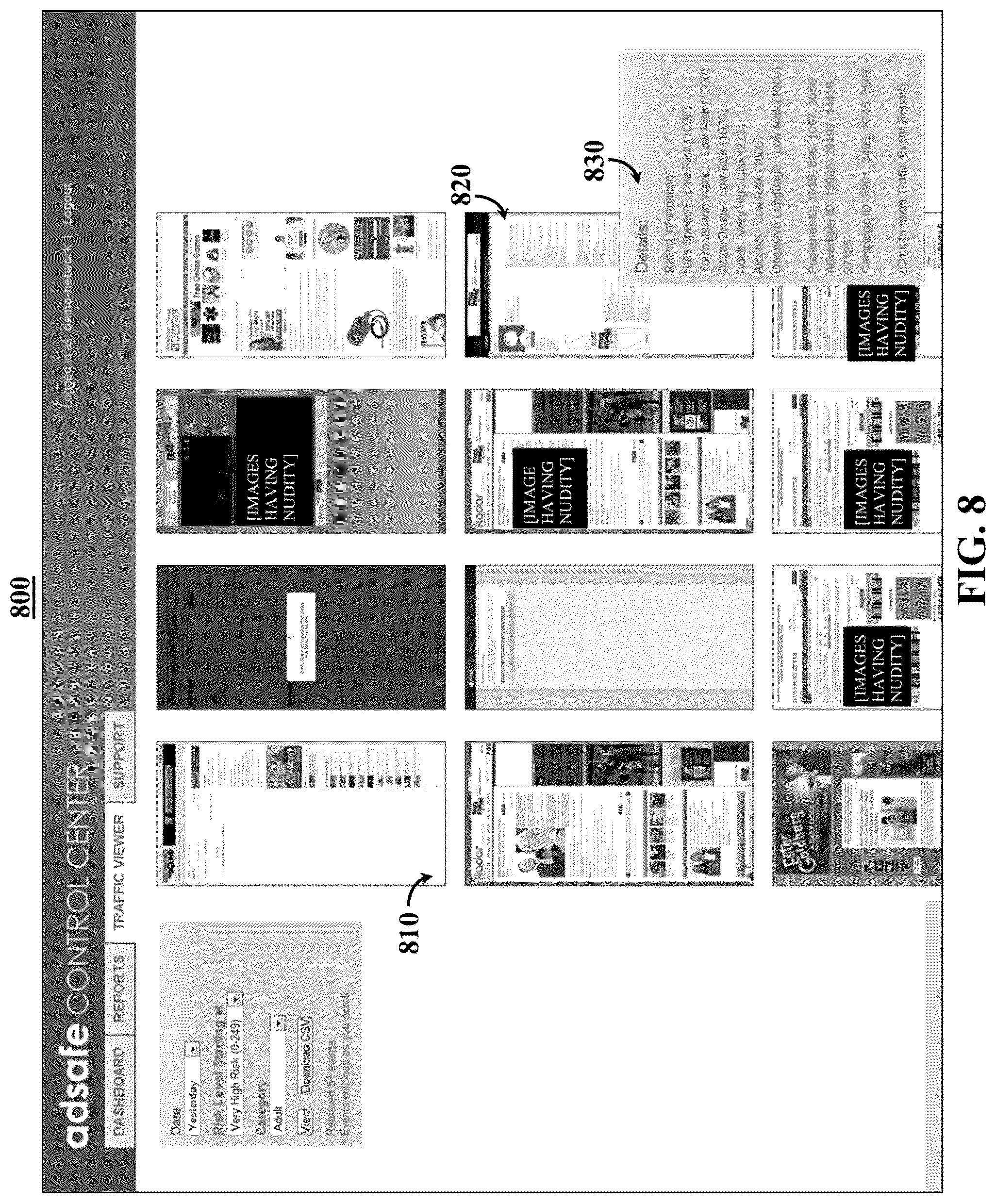Patent US12591909 Figure 8 – Methods, systems, and media for reviewing content traffic
