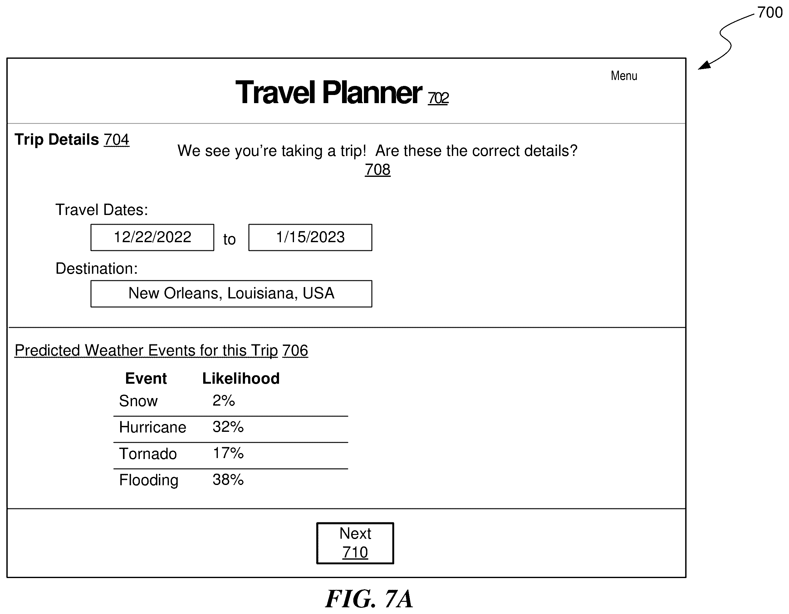 Patent US12591932 Figure 7 – Method and system of automatedly generating insurance coverage recommendations using predicted weather