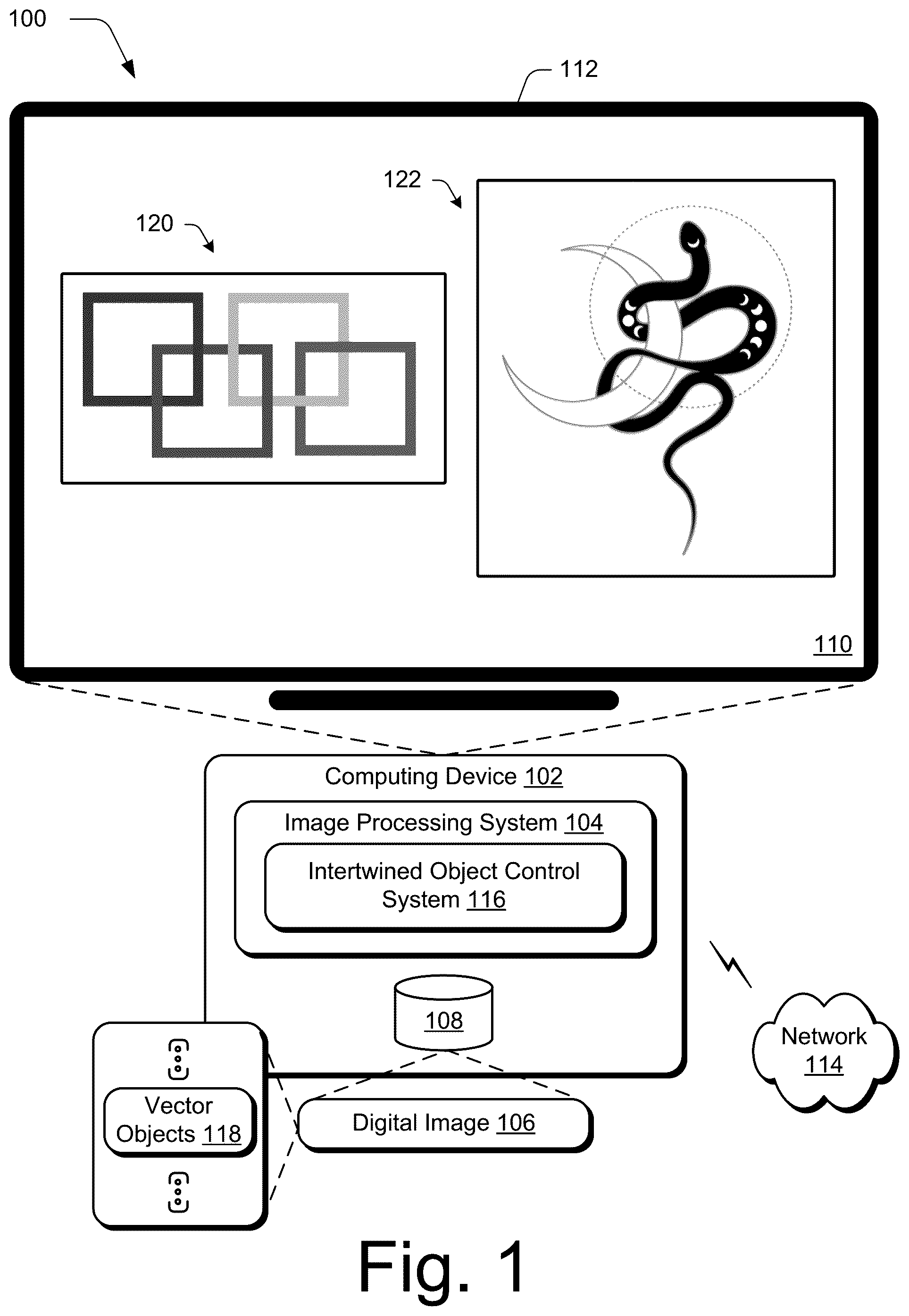 Patent US12592011 — Digital representation of intertwined vector objects — Figure 1