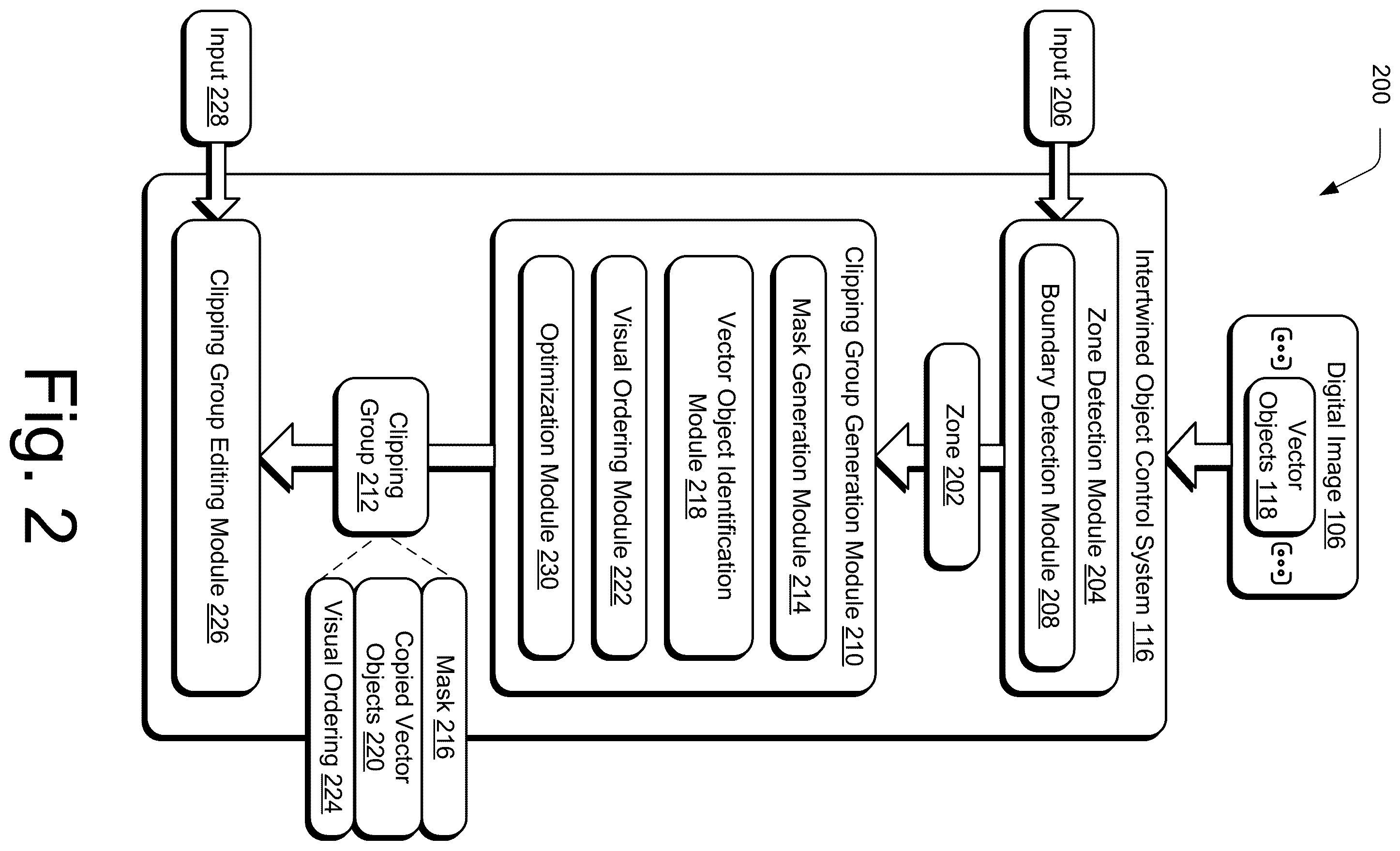 Patent US12592011 Figure 2 – Digital representation of intertwined vector objects
