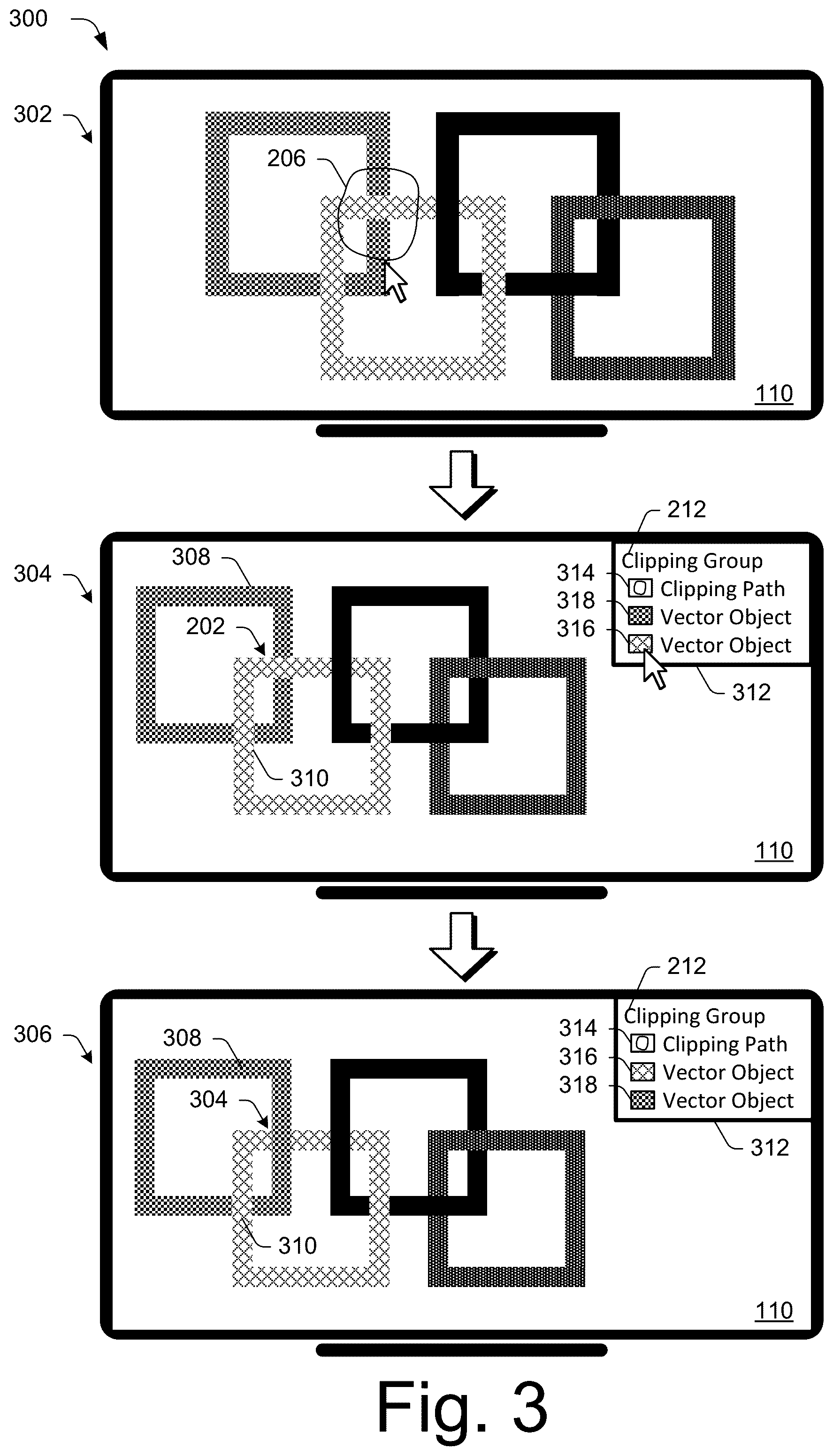 Patent US12592011 Figure 3 – Digital representation of intertwined vector objects